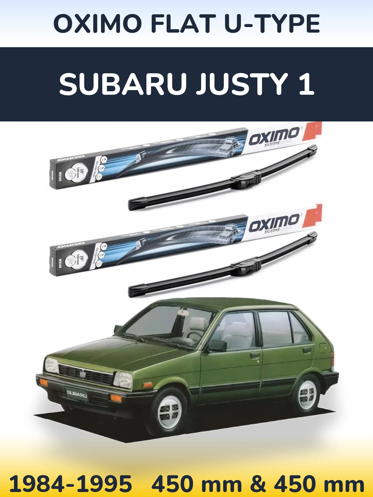 Комплект передних дворников Oximo Flat U-type 450 & 450 мм для Subaru Justy 1 1984-1995