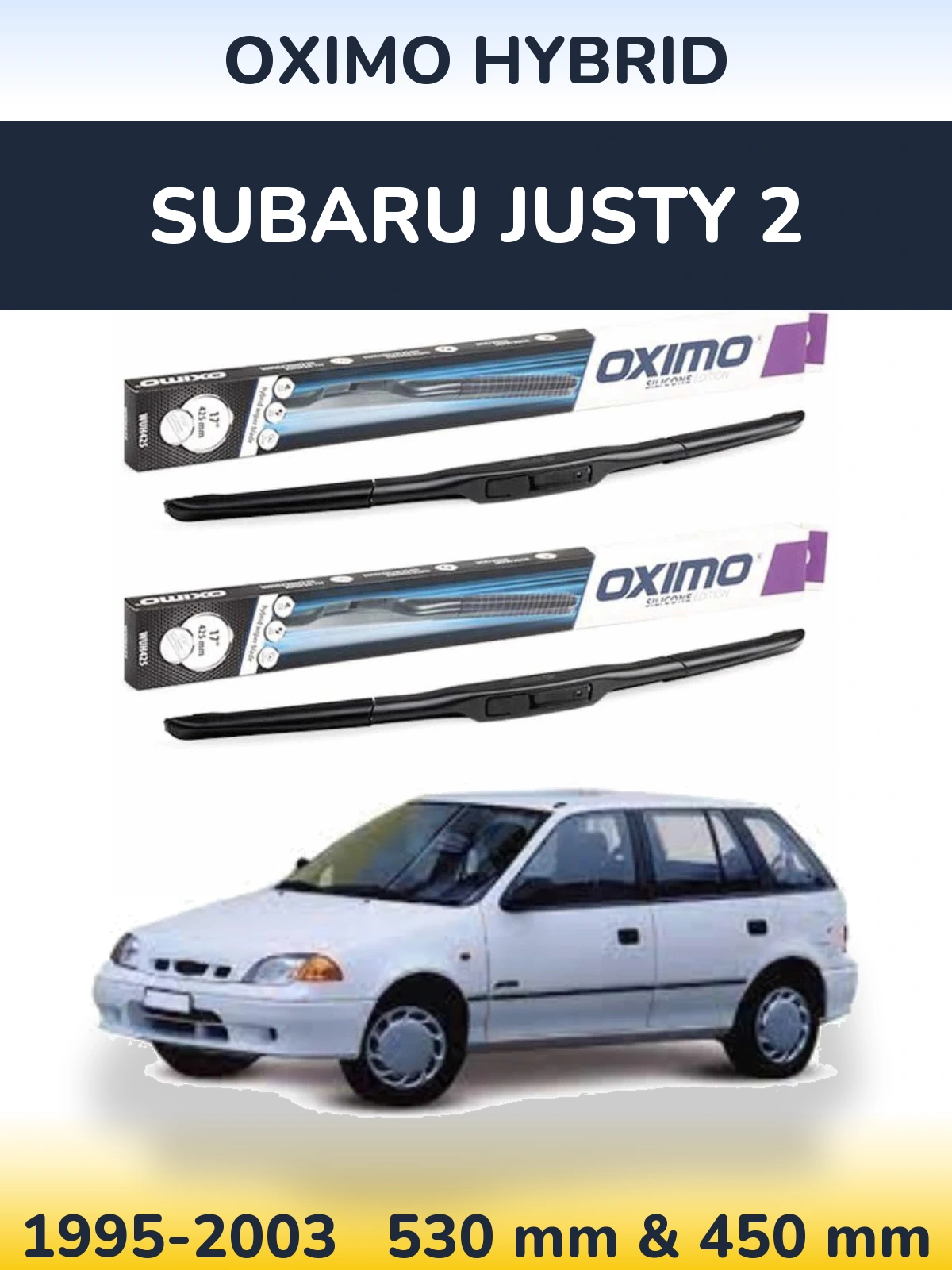 Комплект передних дворников Oximo Hybrid 530 & 450 мм для Subaru Justy 2 1995-2003