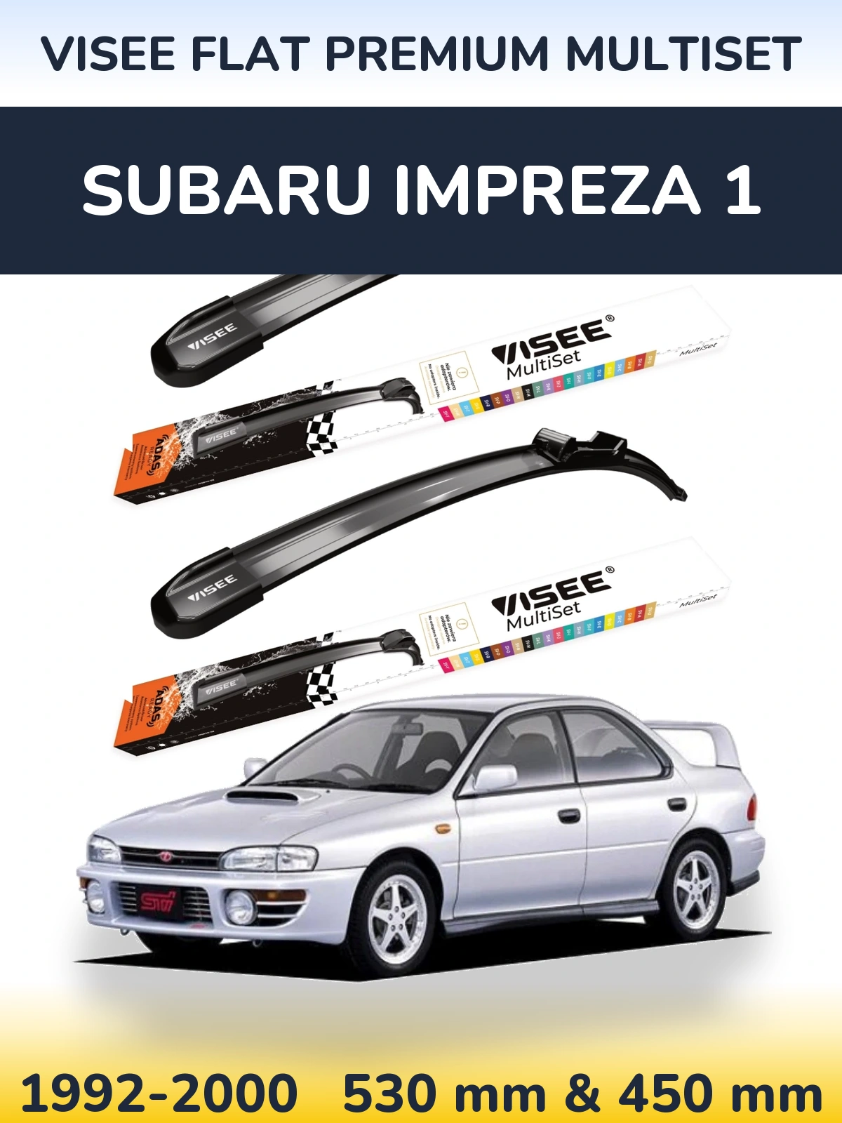 Комплект передних дворников VISEE FLAT PREMIUM MultiSet 530 & 450 мм для Subaru Impreza 1 1992-2000