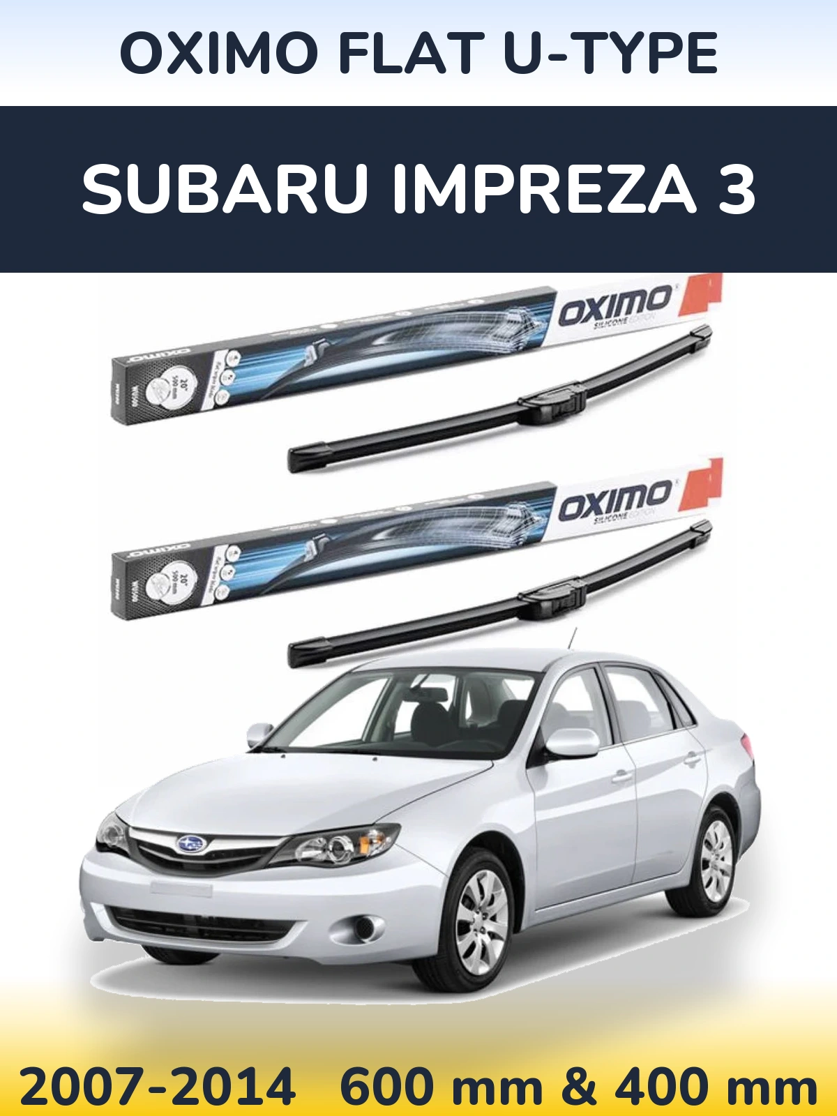 Комплект передних дворников Oximo Flat U-type 600 & 400 мм для Subaru Impreza 3 2007-2014