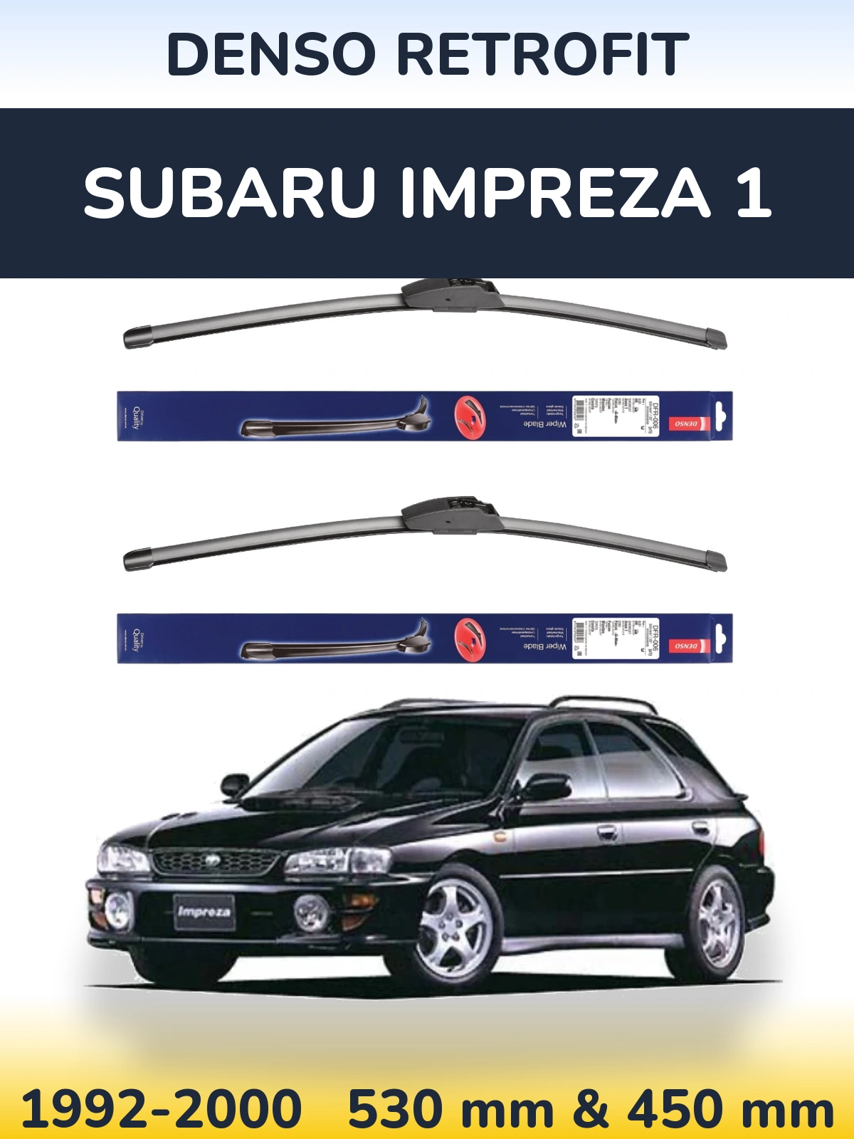 Комплект передних дворников Denso Retrofit 530 & 450 мм для Subaru Impreza 1 1992-2000