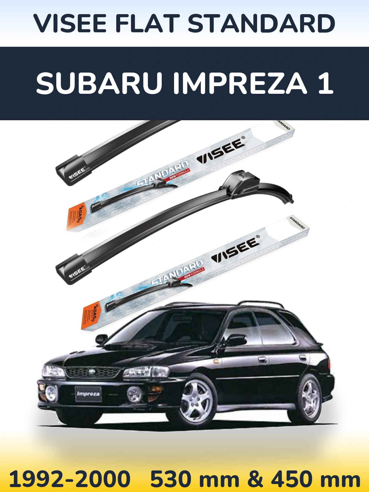 Комплект передних дворников VISEE FLAT STANDARD 530 & 450 мм для Subaru Impreza 1 1992-2000
