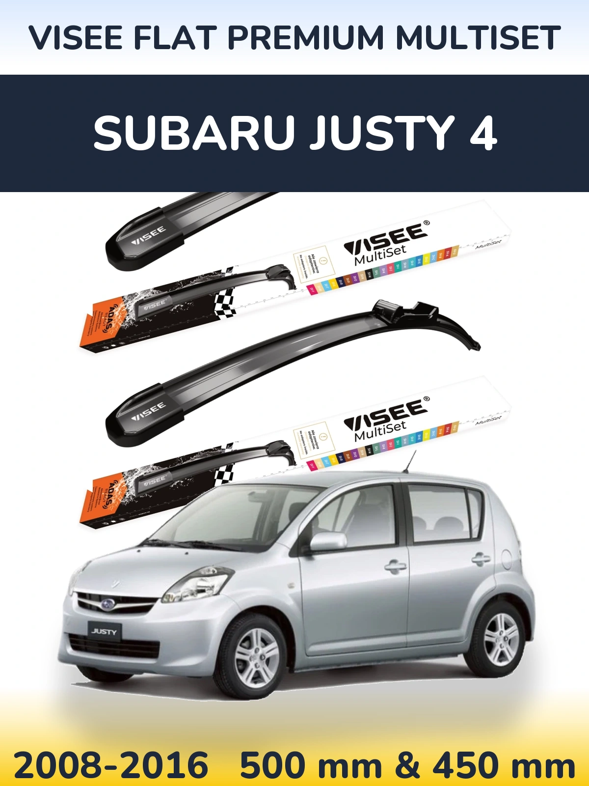 Комплект передних дворников VISEE FLAT PREMIUM MultiSet 500 & 450 мм для Subaru Justy 4 2008-2016