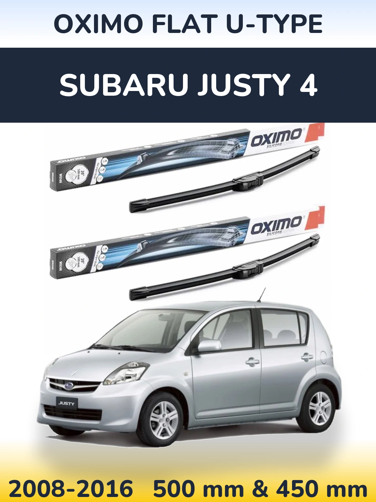 Комплект передних дворников Oximo Flat U-type 500 & 450 мм для Subaru Justy 4 2008-2016