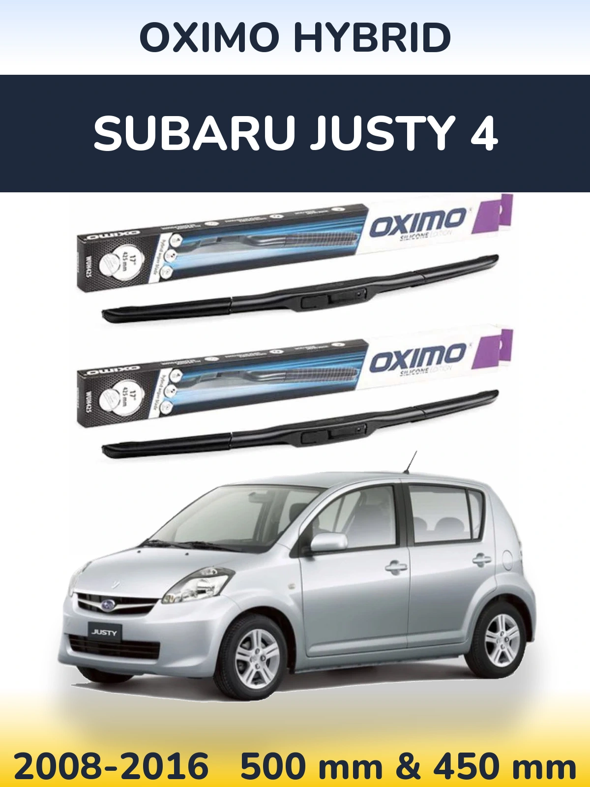 Комплект передних дворников Oximo Hybrid 500 & 450 мм для Subaru Justy 4 2008-2016