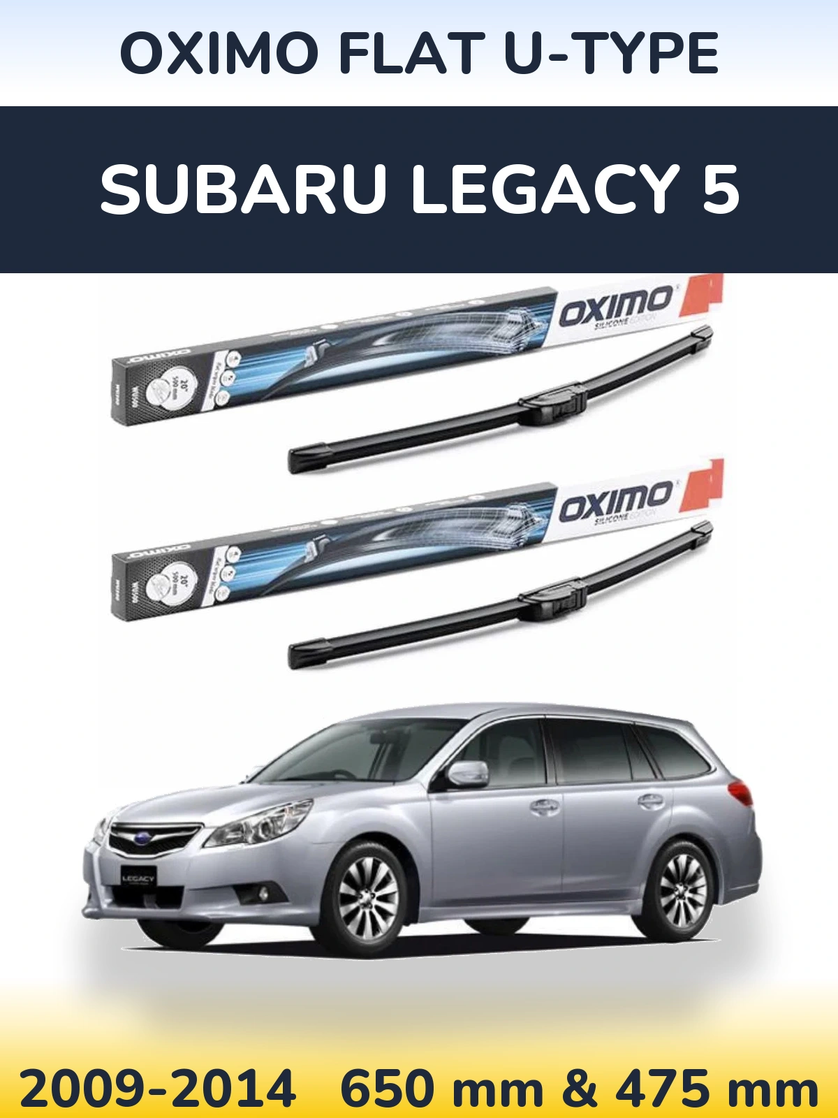 Комплект передних дворников Oximo Flat U-type 650 & 475 мм для Subaru Legacy 5 2009-2014