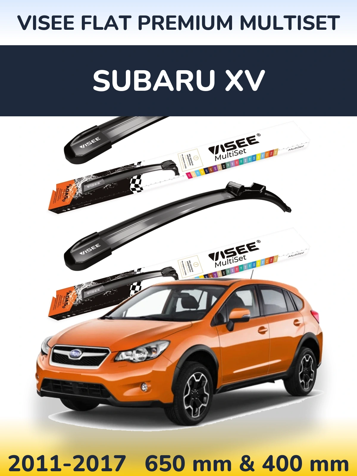 Комплект передніх щіток VISEE FLAT PREMIUM MultiSet 650 & 400 мм для Subaru XV 2011-2017