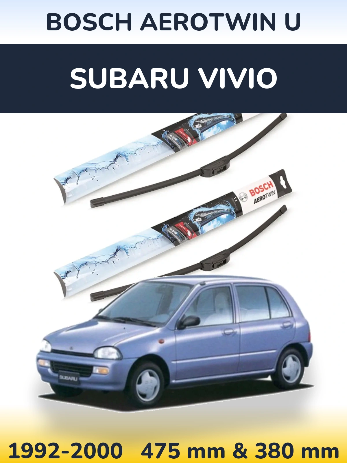 Комплект передних дворников BOSCH AeroTwin U 475 & 380 мм для Subaru Vivio 1992-2000