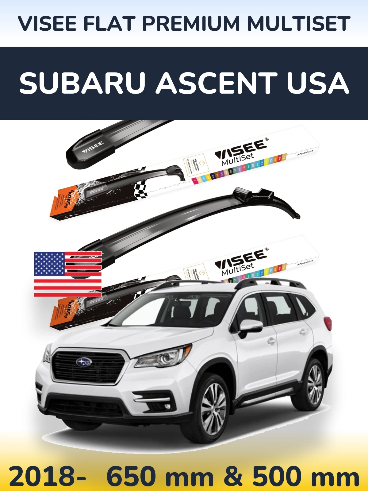 Комплект передних дворников VISEE FLAT PREMIUM MultiSet 650 & 500 мм для Subaru Ascent USA 2018-2026