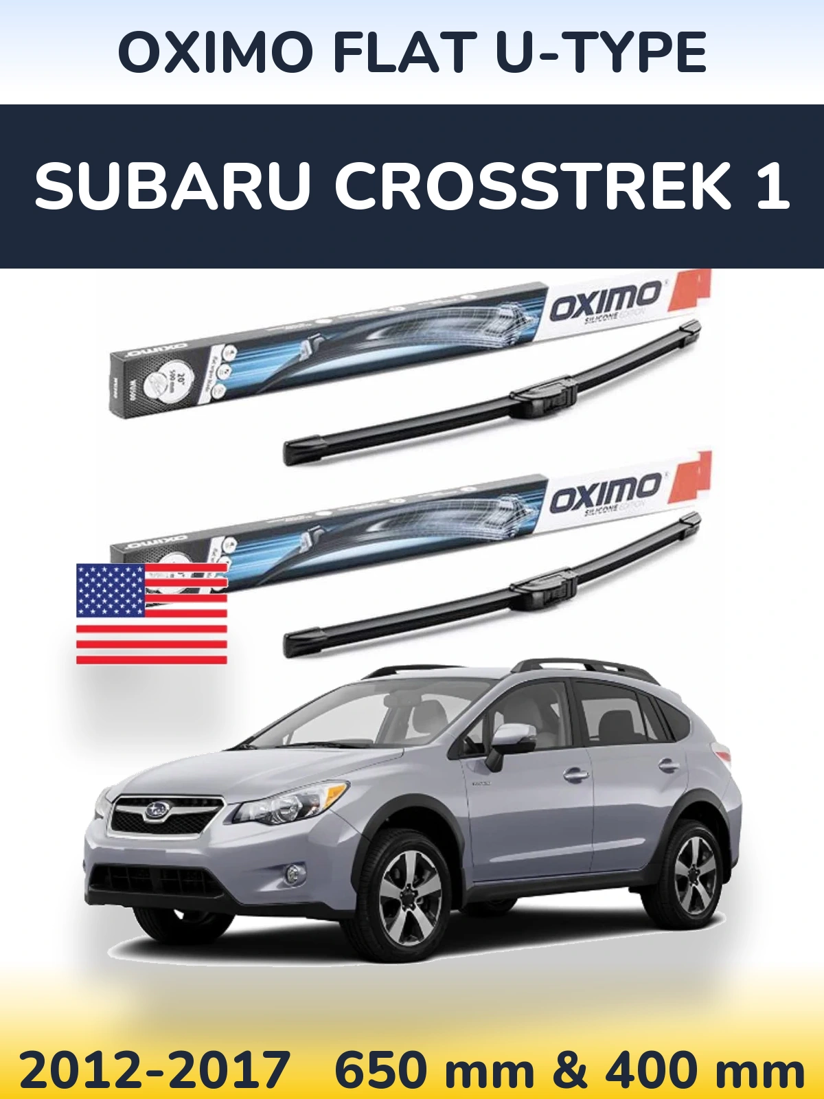 Front wiper blade set Oximo Flat U-type 650 & 400 mm for Subaru Crosstrek 1 2012-2017