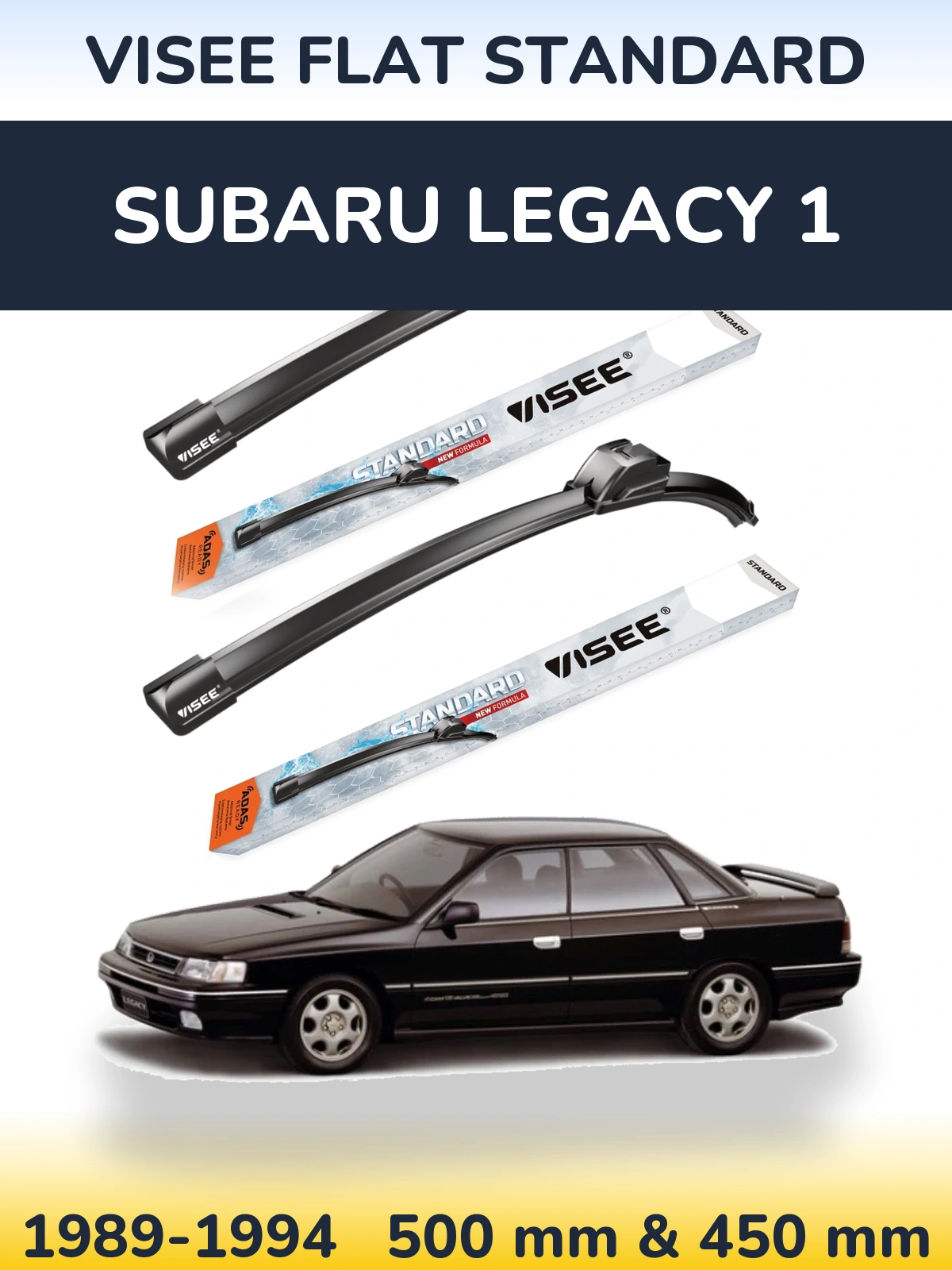 Front wiper blade set VISEE FLAT STANDARD 500 & 450 mm for Subaru Legacy 1 1989-1994