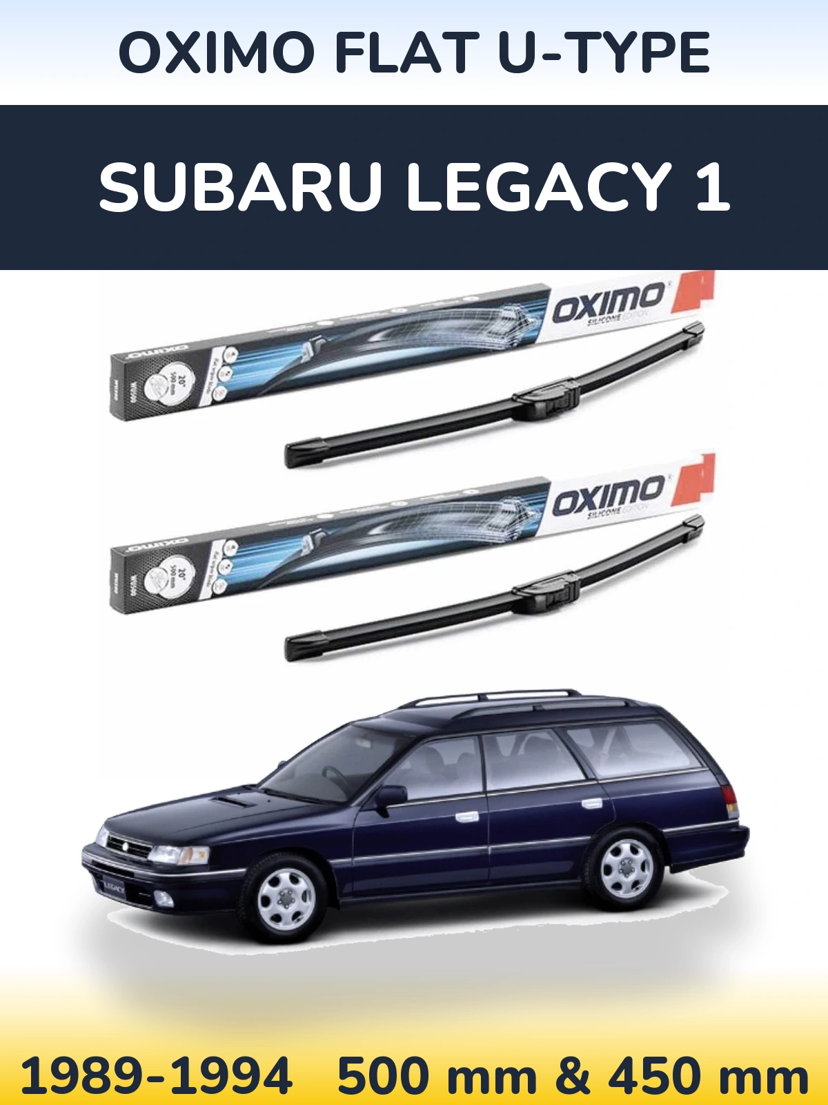 Комплект передних дворников Oximo Flat U-type 500 & 450 мм для Subaru Legacy 1 1989-1994