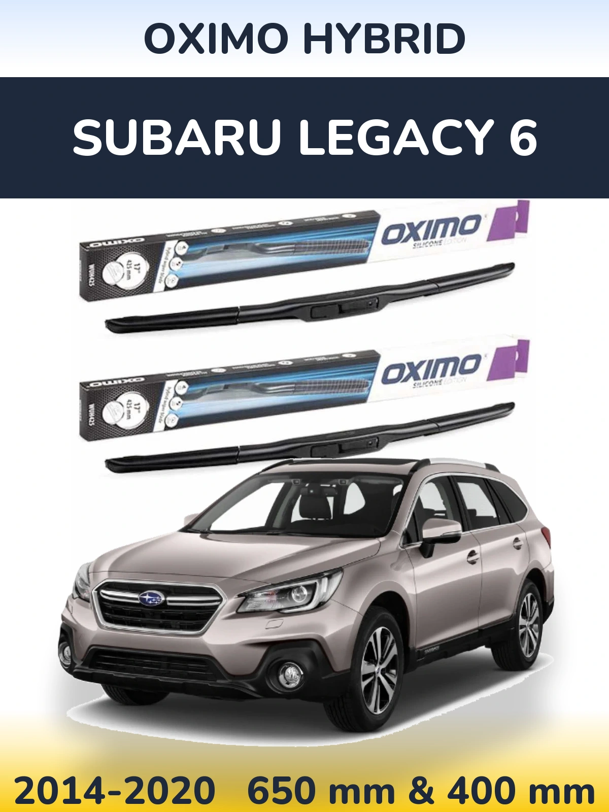 Комплект передних дворников Oximo Hybrid 650 & 400 мм для Subaru Legacy 6 2014-2020