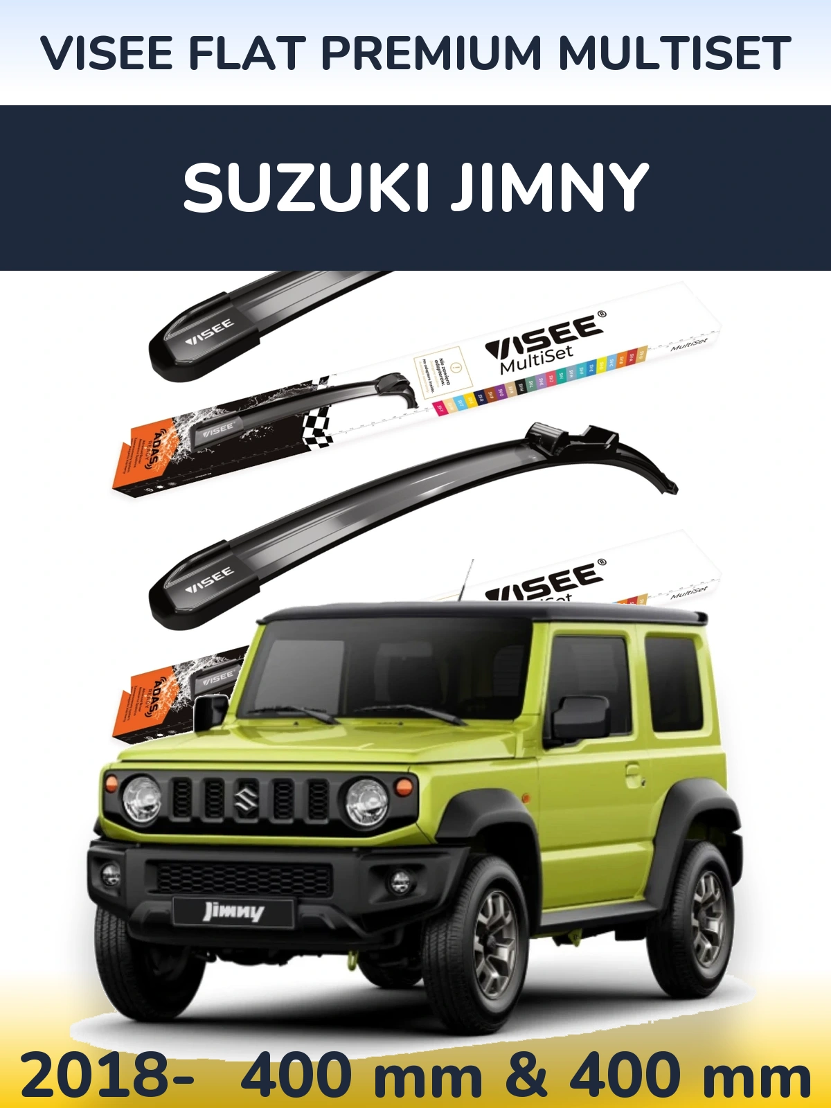 Комплект передніх щіток VISEE FLAT PREMIUM MultiSet 400 & 400 мм для Suzuki Jimny 2018-2026