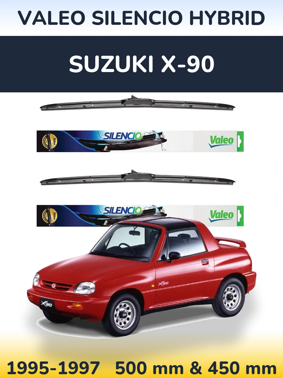 Комплект передніх щіток Valeo Silencio Hybrid 500 & 450 мм для Suzuki X-90 1995-1997