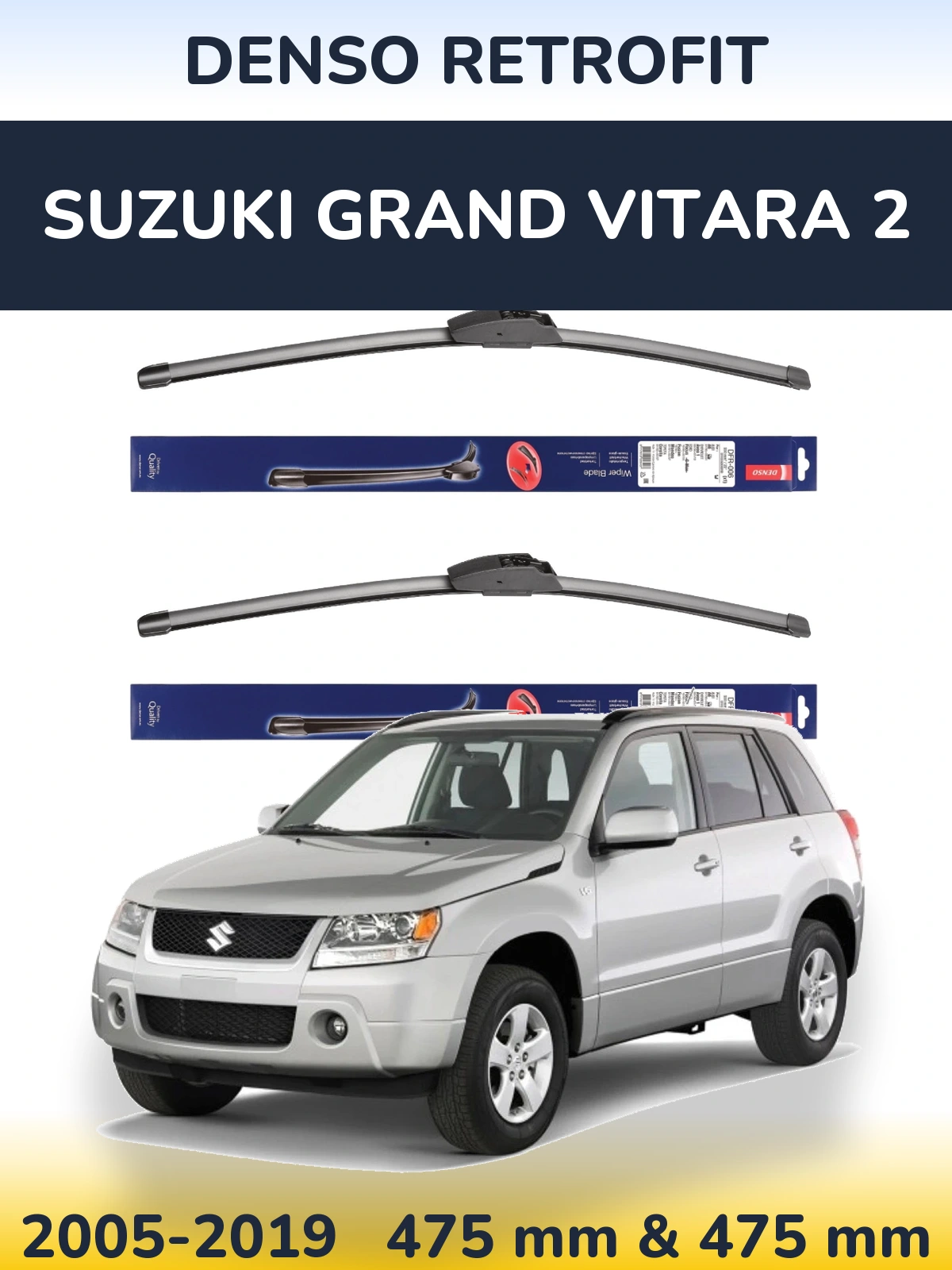 Комплект передних дворников Denso Retrofit 475 & 475 мм для Suzuki Grand Vitara 2 2005-2019