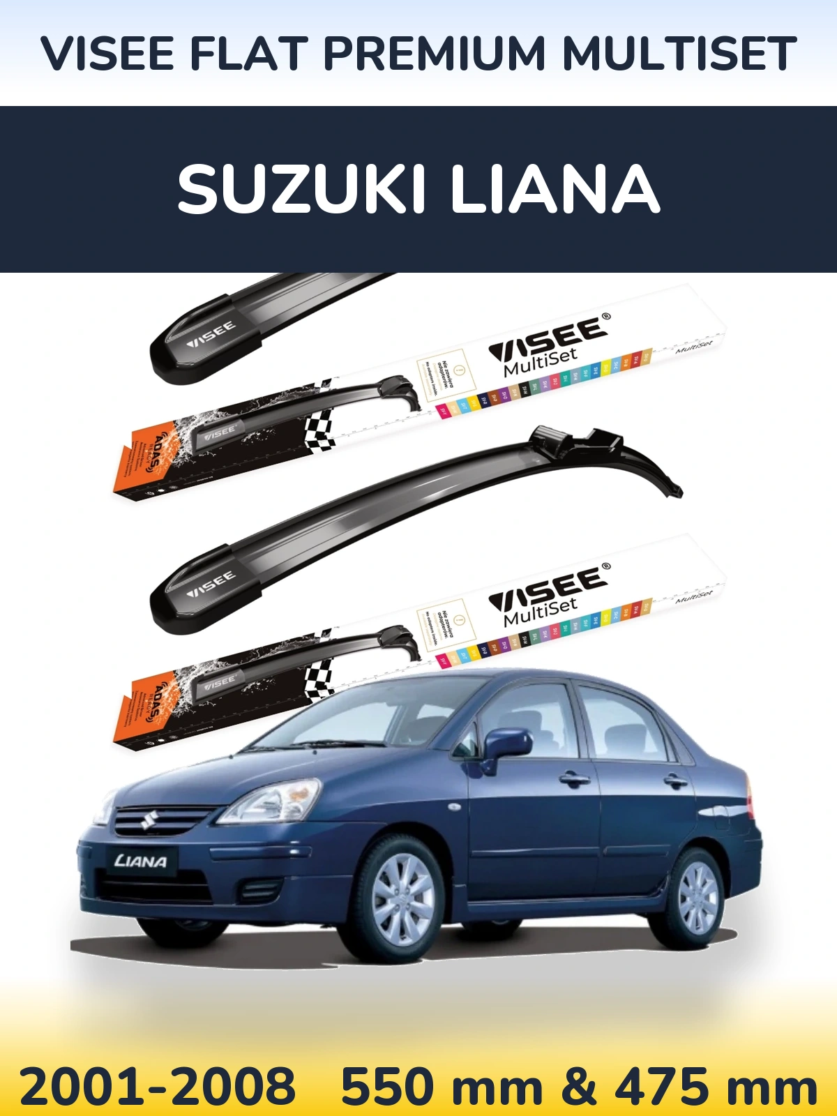 Torkarblad VISEE FLAT PREMIUM MultiSet för Suzuki Liana