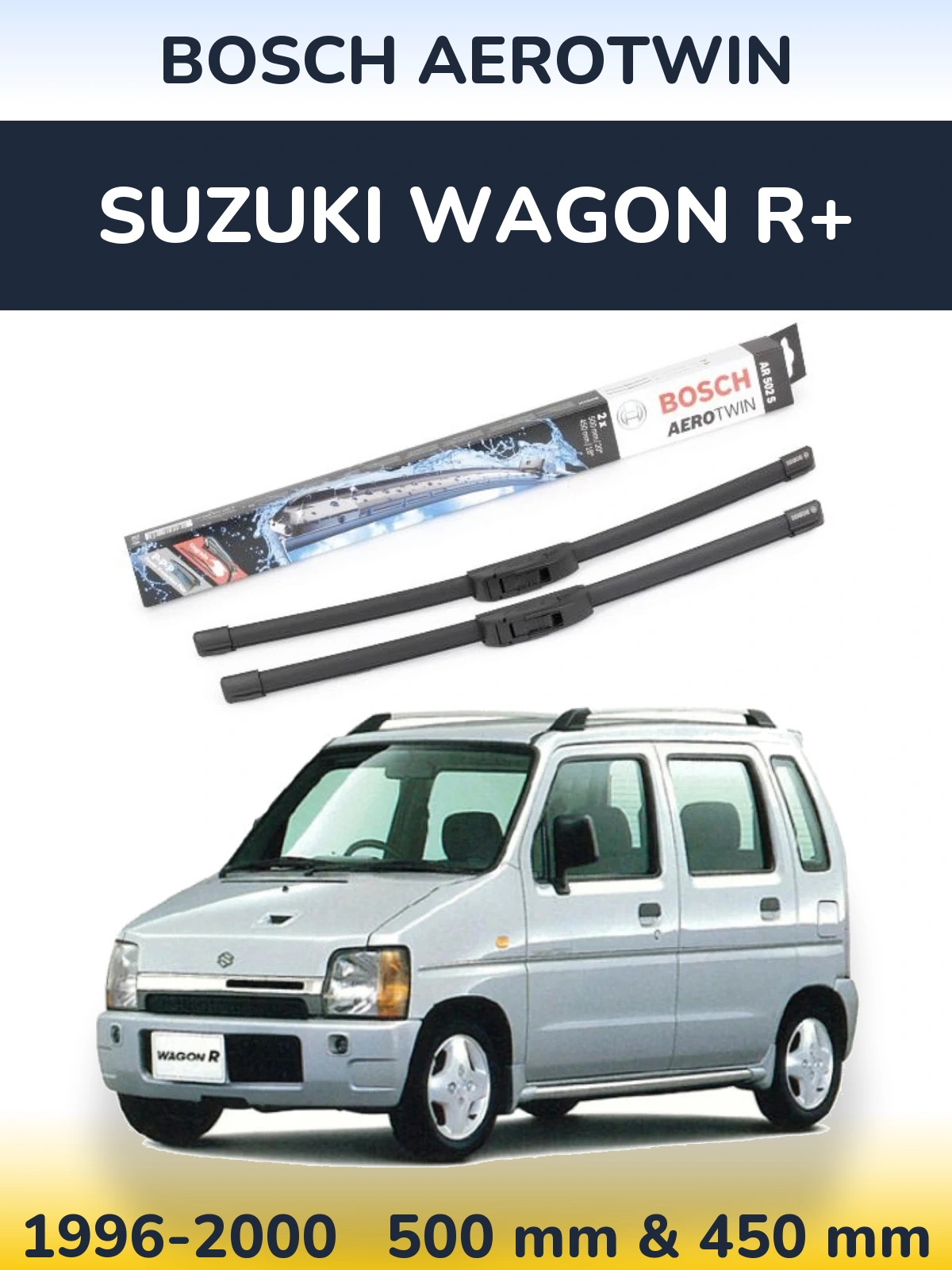 Front wiper blade set BOSCH AeroTwin 500 & 450 mm for Suzuki Wagon R+ 1996-2000