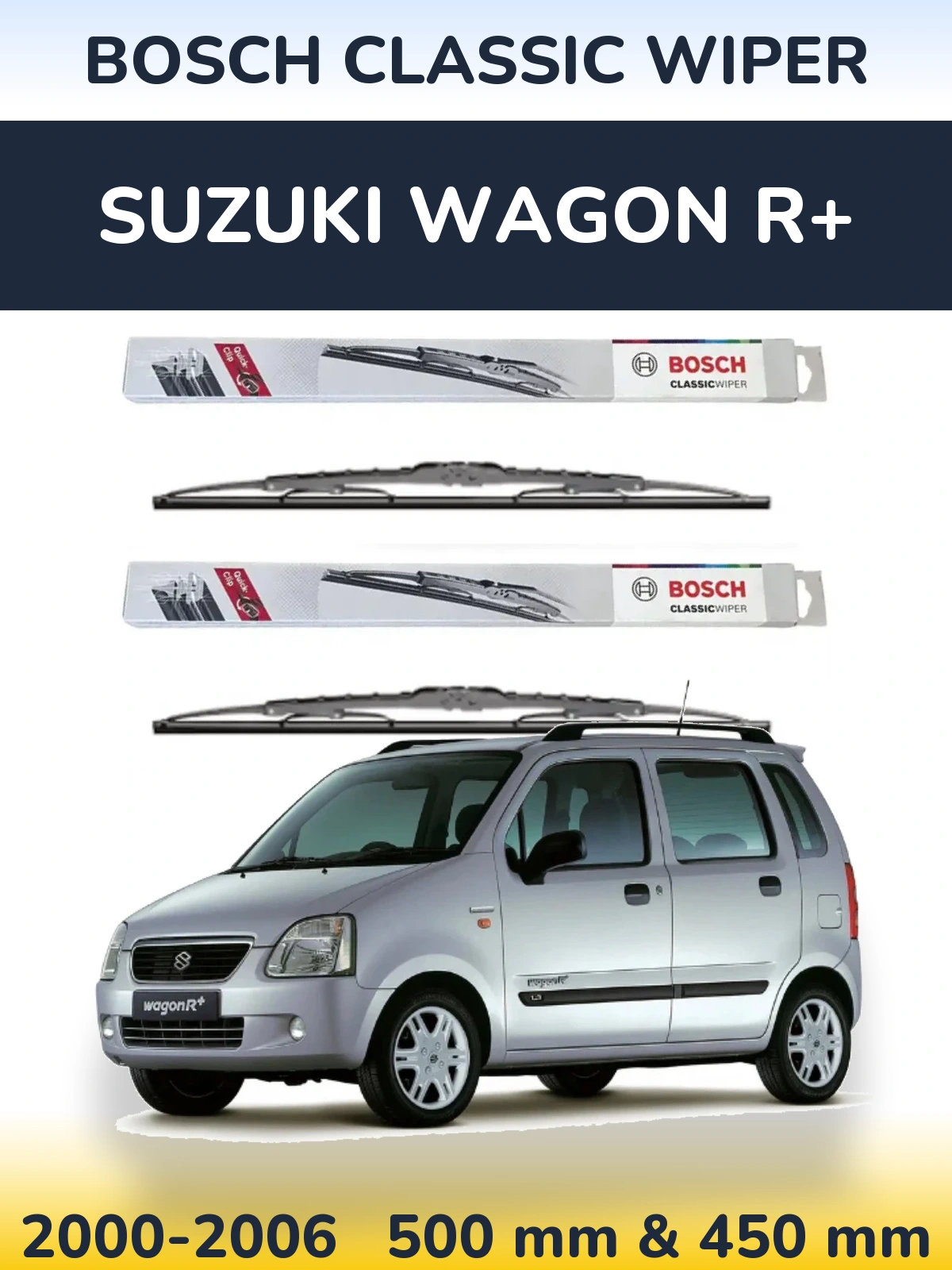Комплект передніх щіток BOSCH Classic Wiper 500 & 450 мм для Suzuki Wagon R+ 2000-2006