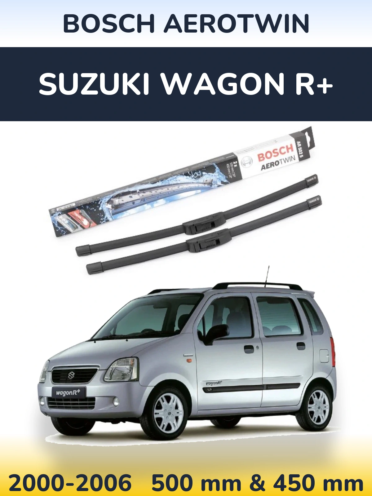 Комплект передніх щіток BOSCH AeroTwin 500 & 450 мм для Suzuki Wagon R+ 2000-2006
