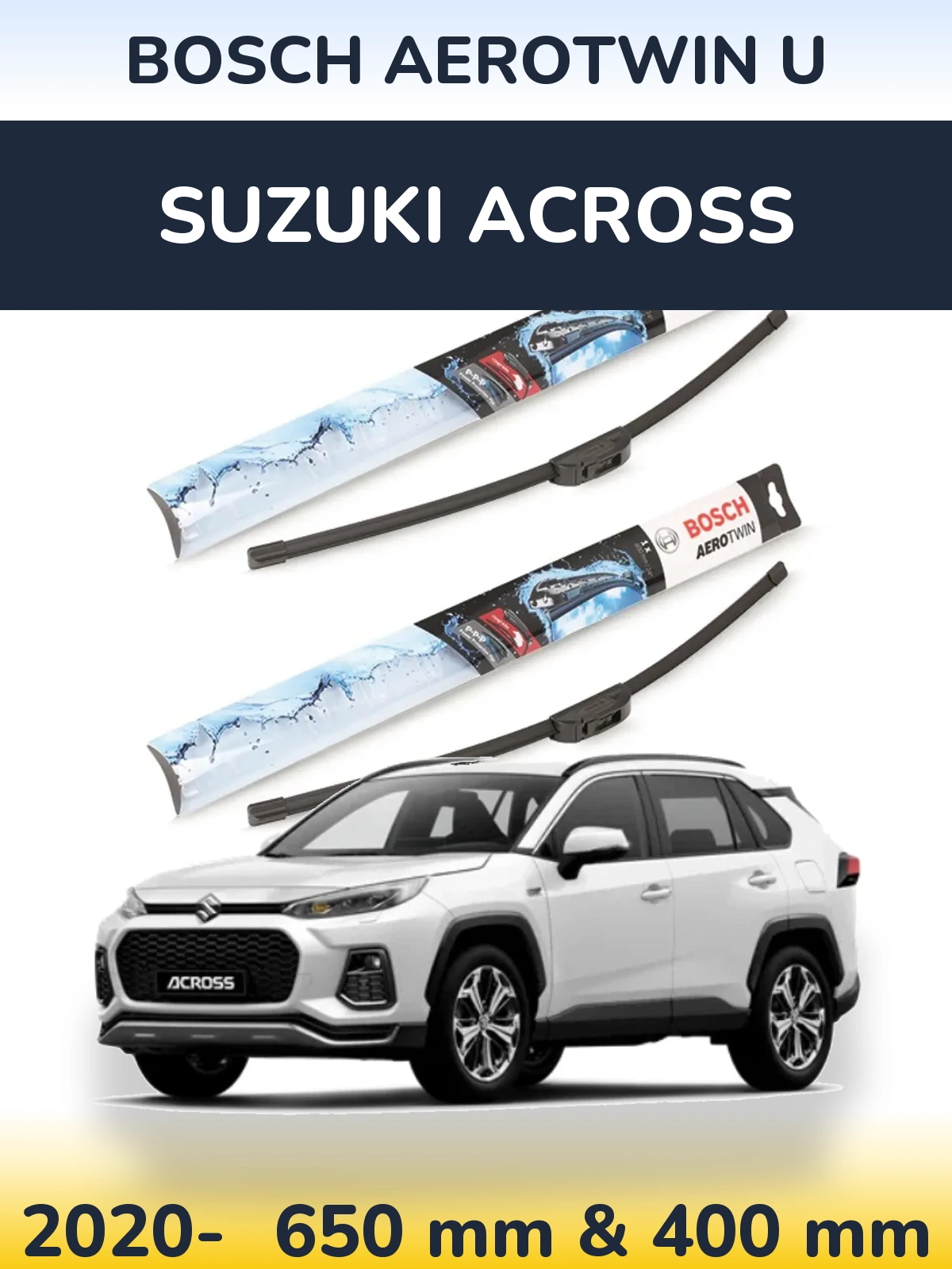 Front wiper blade set BOSCH AeroTwin U 650 & 400 mm for Suzuki Across 2020-2026