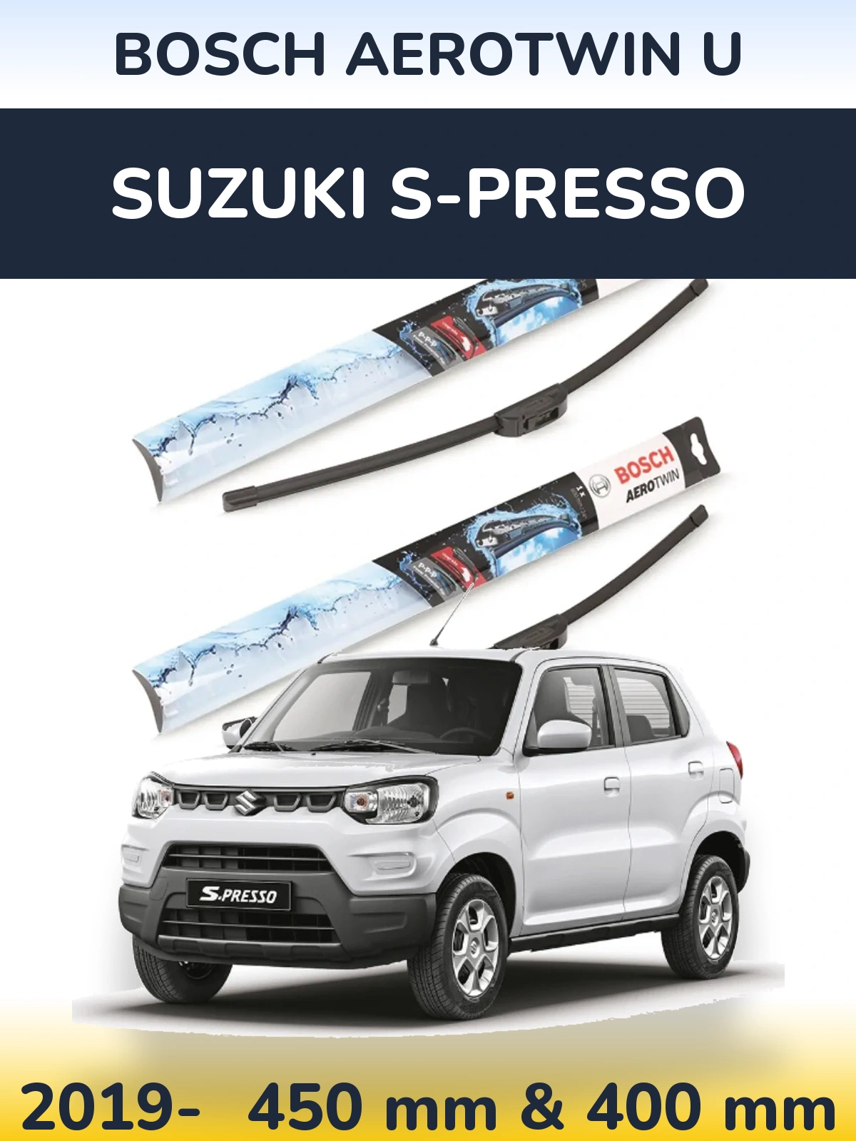 Front wiper blade set BOSCH AeroTwin U 450 & 400 mm for Suzuki S-Presso 2019-2026