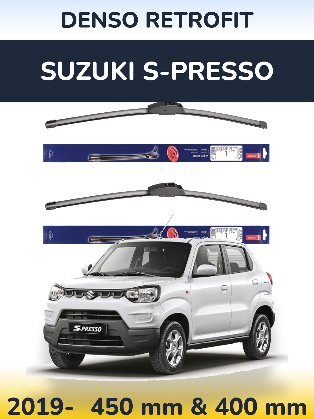 Комплект передних дворников Denso Retrofit 450 & 400 мм для Suzuki S-Presso 2019-2026