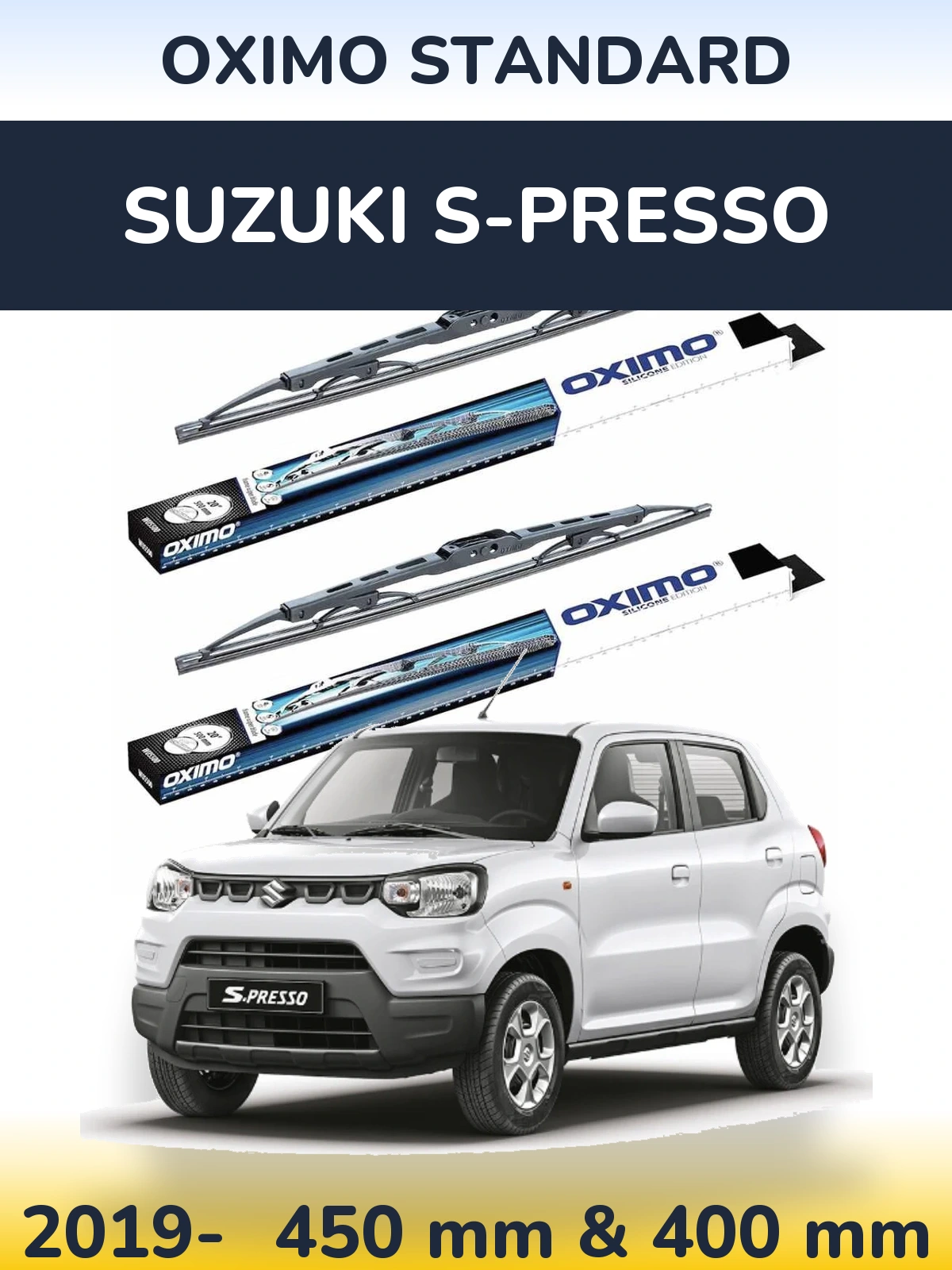 Комплект передних дворников Oximo Standard 450 & 400 мм для Suzuki S-Presso 2019-2026
