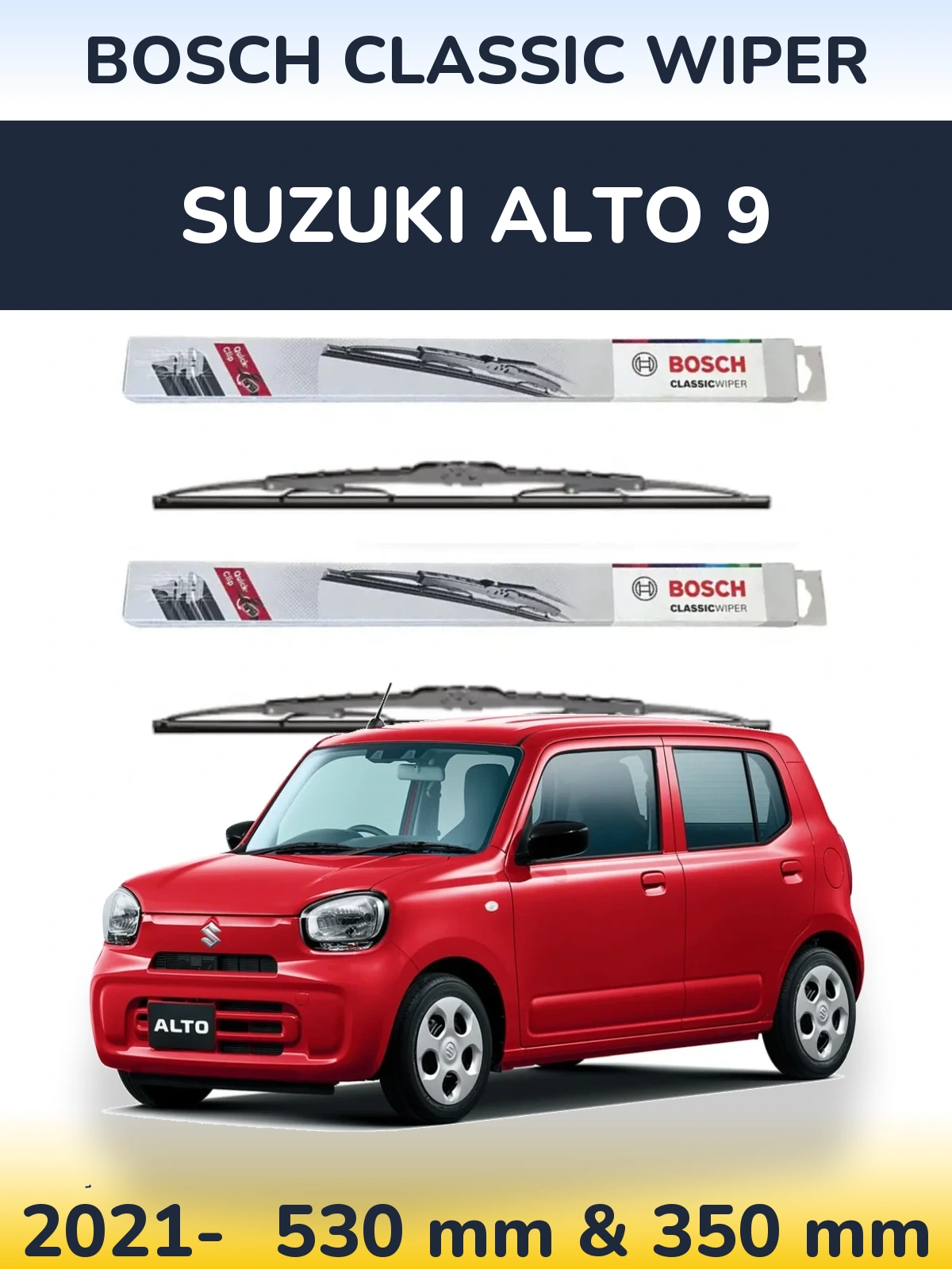 Комплект передних дворников BOSCH Classic Wiper 530 & 340 мм для Suzuki Alto 9 2021-2026