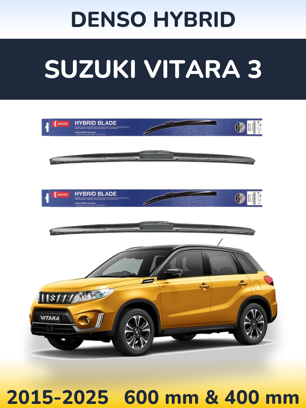 Комплект передних дворников Denso Hybrid 600 & 400 мм для Suzuki Vitara 3 2015-2025