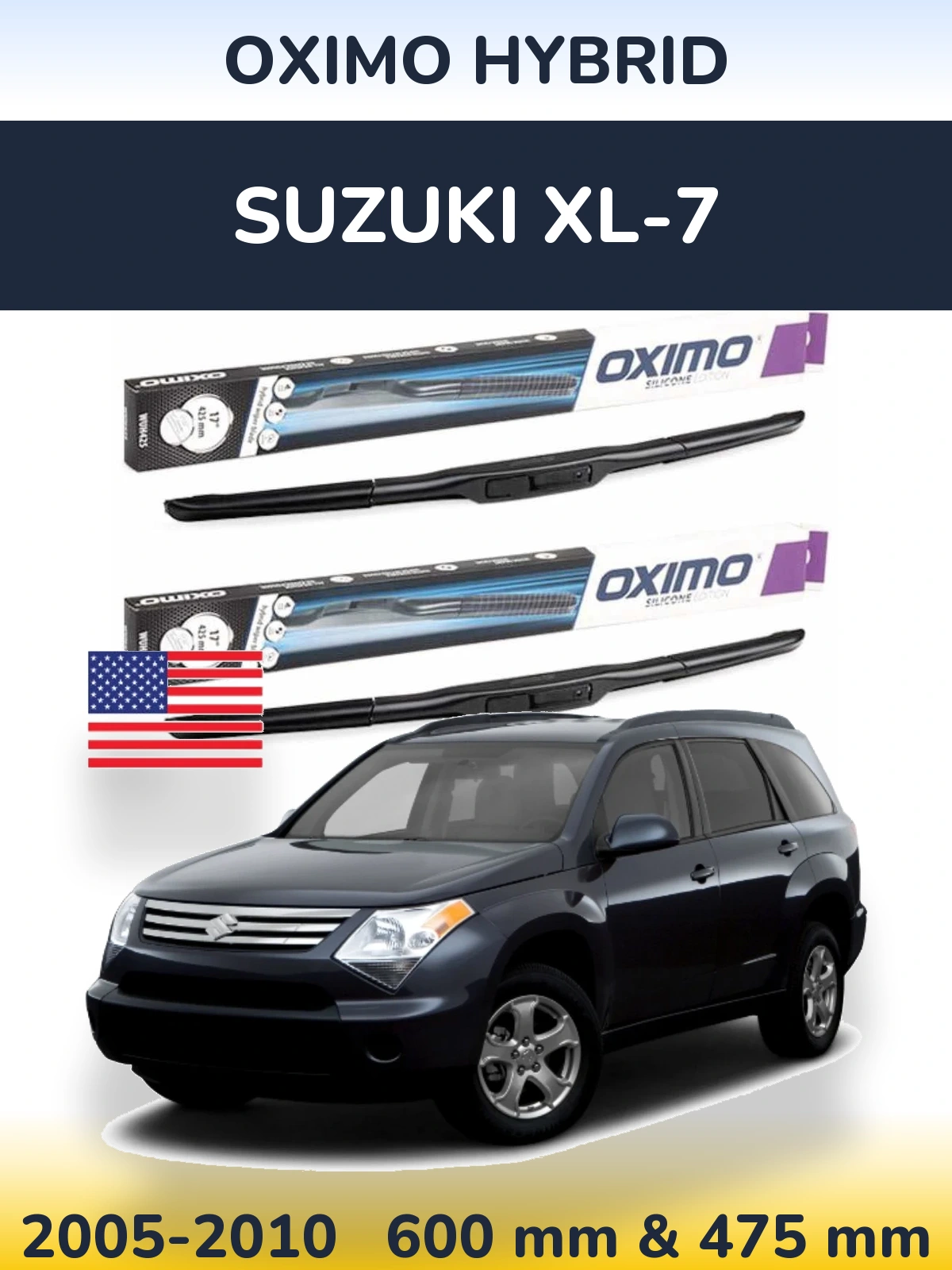 Front wiper blade set Oximo Hybrid 600 & 475 mm for Suzuki XL-7 2005-2010