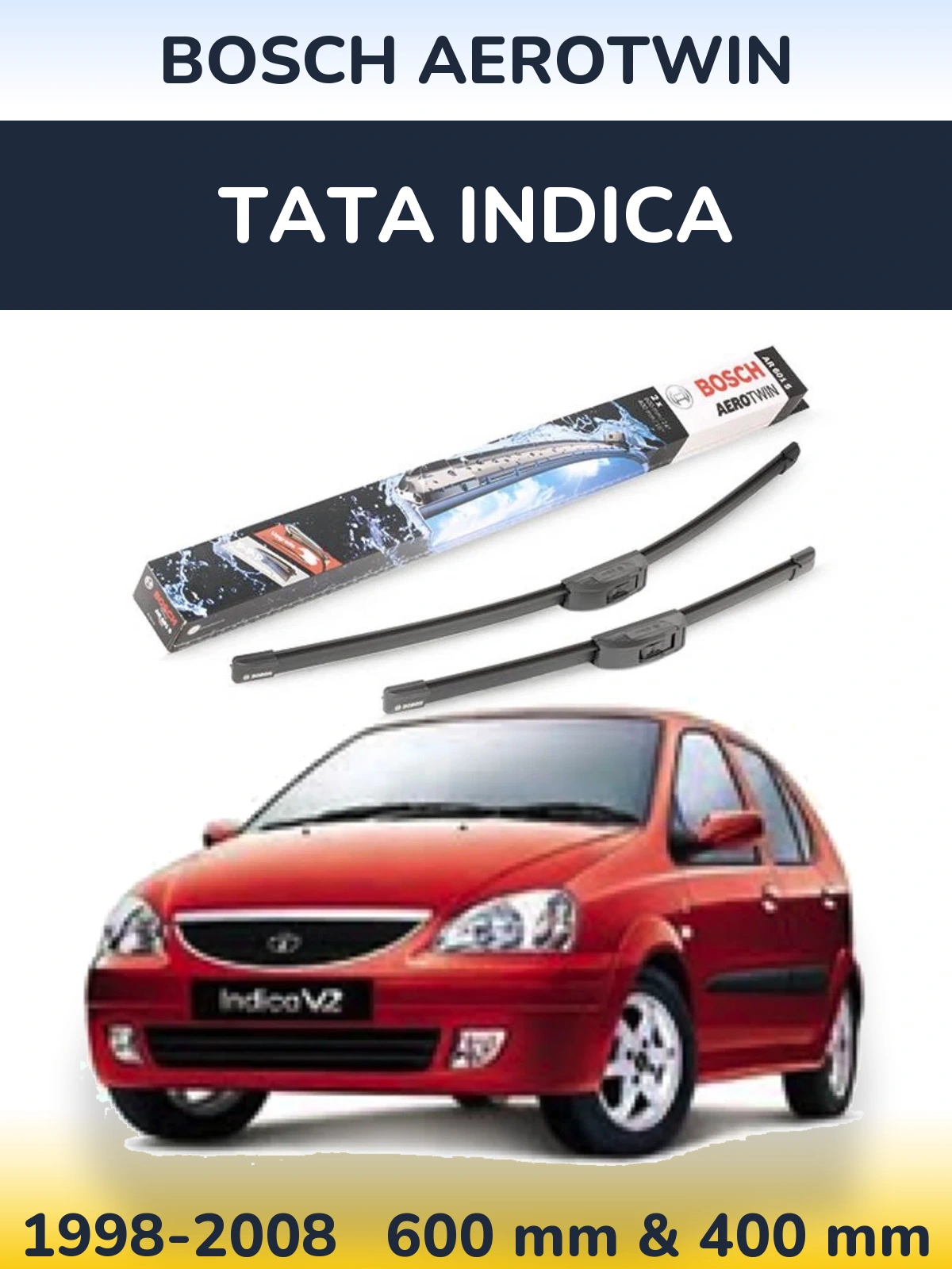Комплект передних дворников BOSCH AeroTwin 600 & 400 мм для Tata Indica 1998-2008