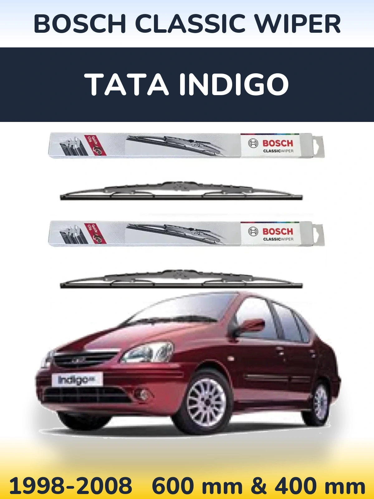 Комплект передніх щіток BOSCH Classic Wiper 600 & 400 мм для Tata Indigo 1998-2008