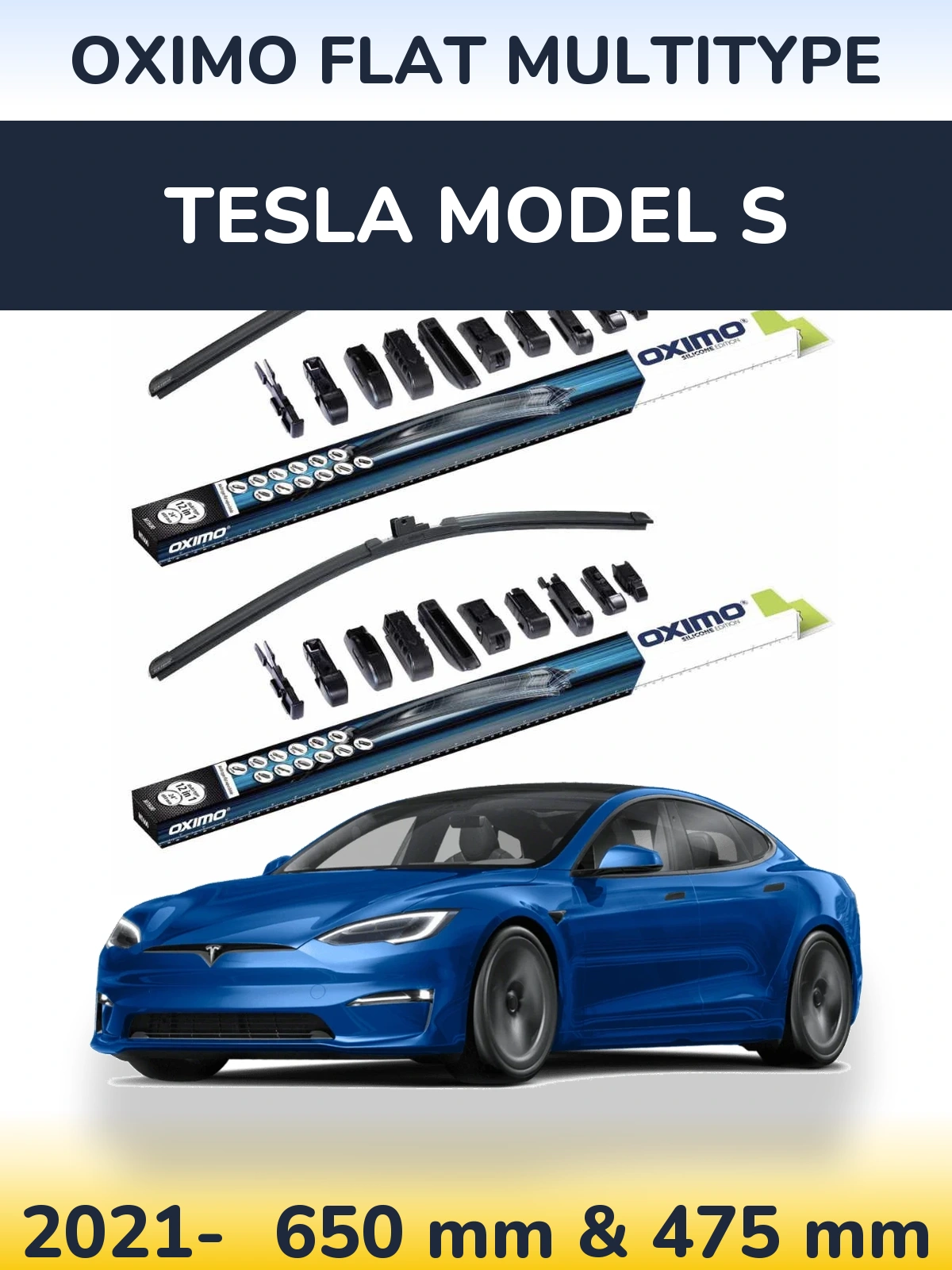 Комплект передних дворников Oximo Flat MultiТипe 650 & 475 мм для Tesla Модель S 2021-2026