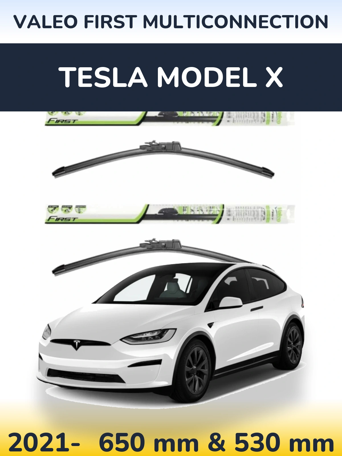 Комплект передніх щіток Valeo First MultiConnection 650 & 530 мм для Tesla Модель X 2021-2026