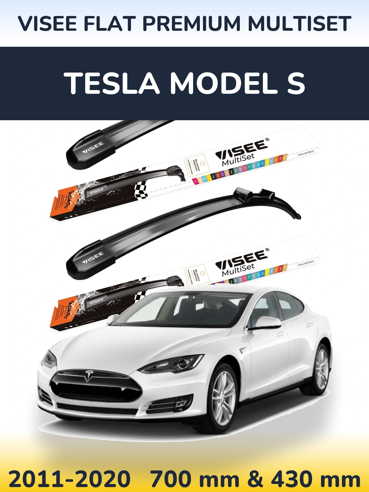 Комплект передніх щіток VISEE FLAT PREMIUM MultiSet 700 & 430 мм для Tesla Модель S 2011-2020