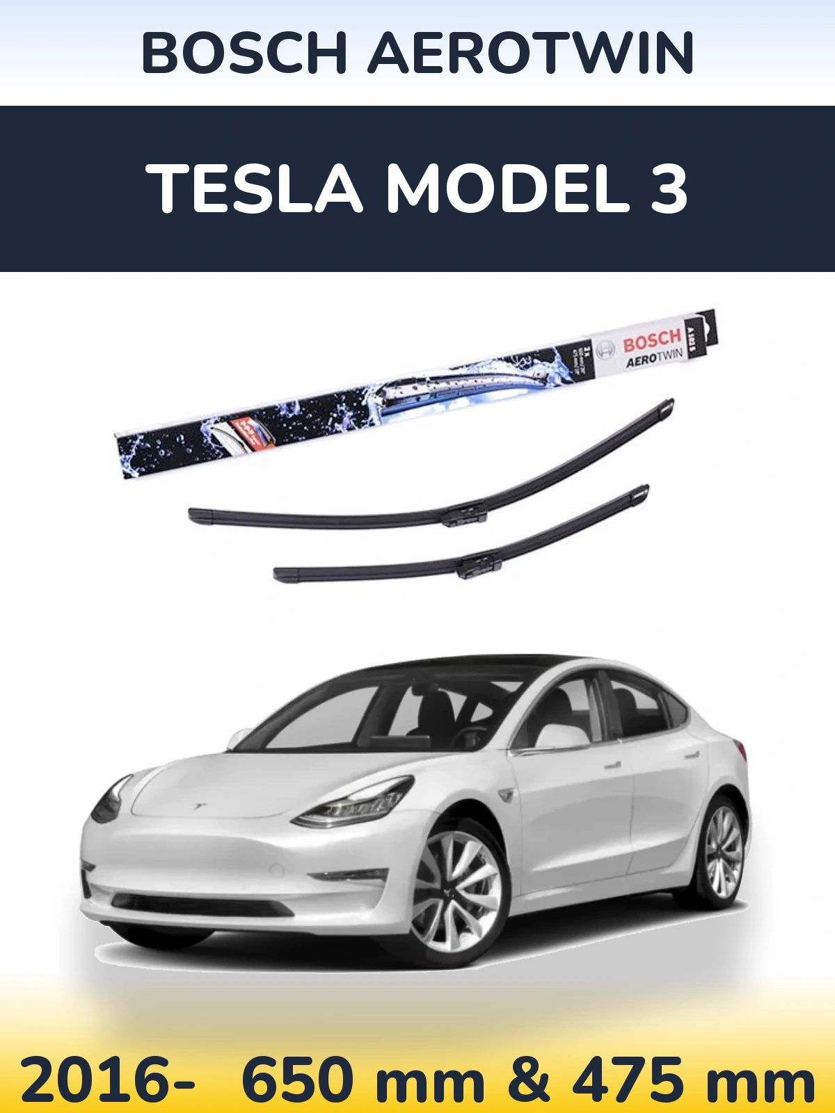 Комплект передних дворников BOSCH AeroTwin 650 & 475 мм для Tesla Модель 3 2016-2026