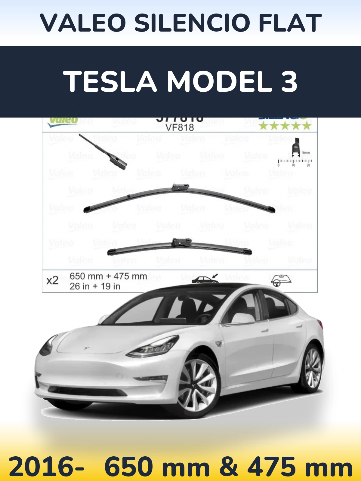 Torkarblad Valeo Silencio Flat för Tesla Modell 3
