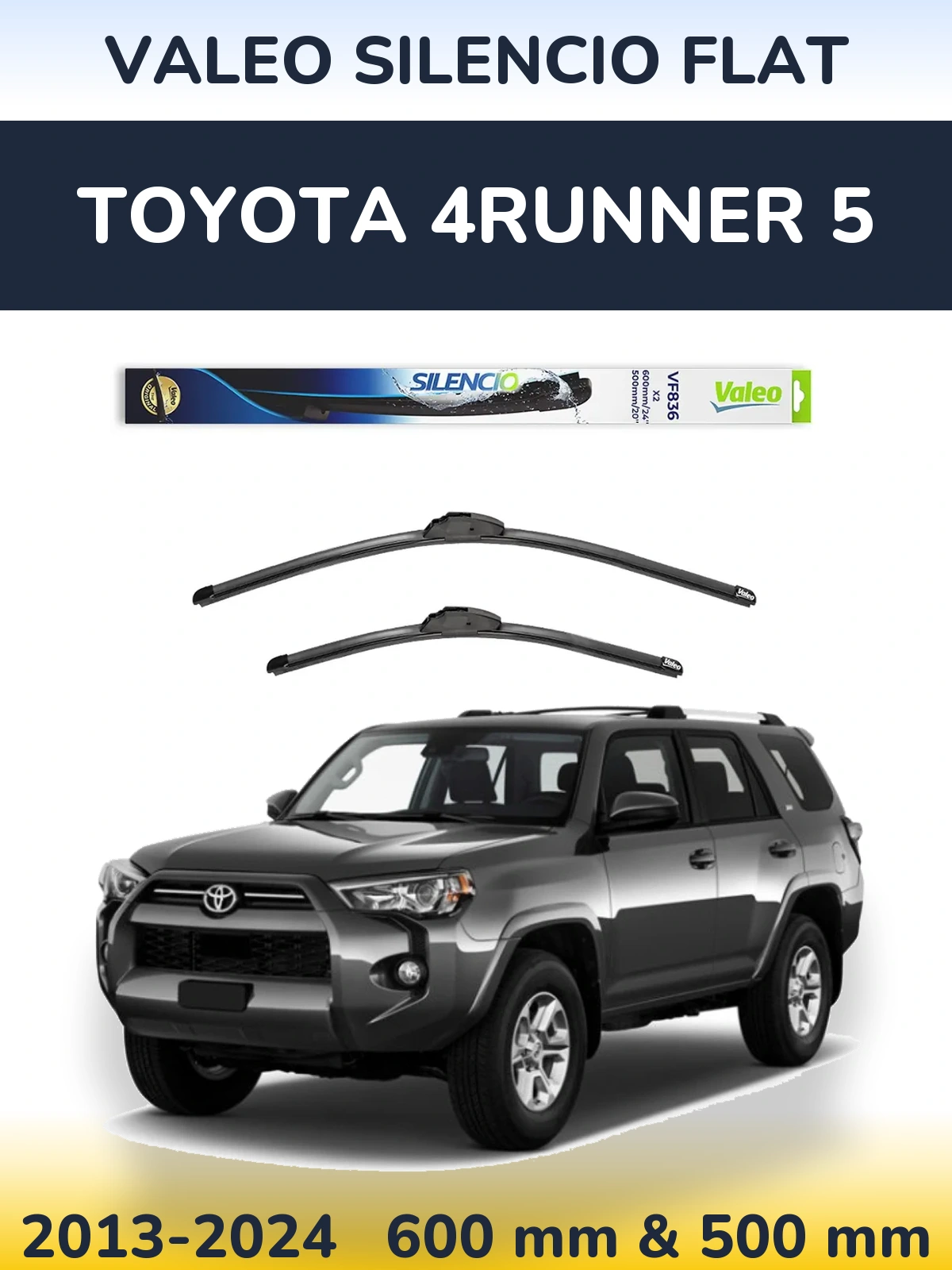 Комплект передніх щіток Valeo Silencio Flat 600 & 500 мм для Toyota 4Runner 5 2013-2024