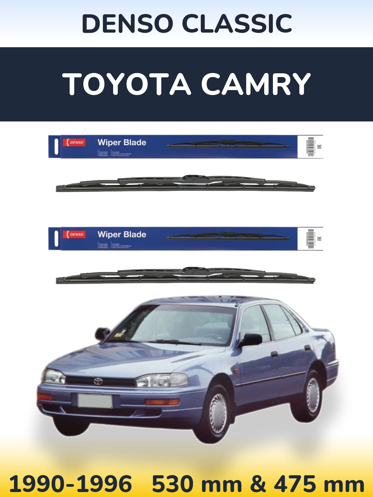 Front wiper blade set Denso Classic 530 & 475 mm for Toyota Camry 1990-1996