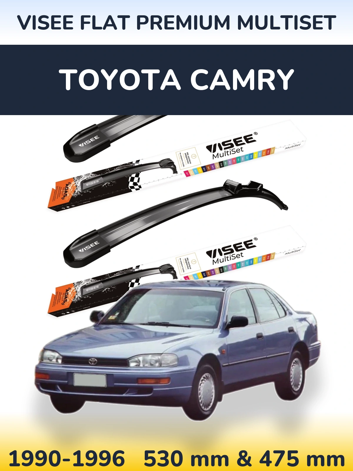 Front wiper blade set VISEE FLAT PREMIUM MultiSet 530 & 475 mm for Toyota Camry 1990-1996