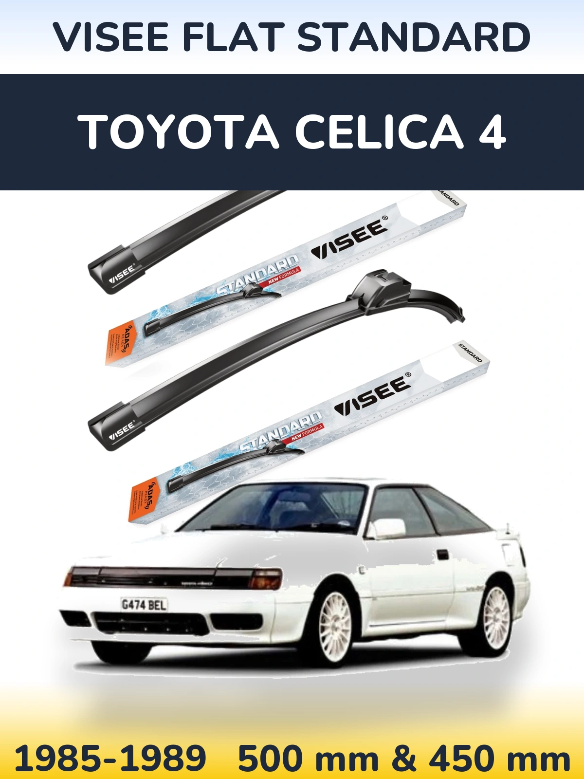 Комплект передних дворников VISEE FLAT STANDARD 500 & 450 мм для Toyota Celica 4 1985-1989