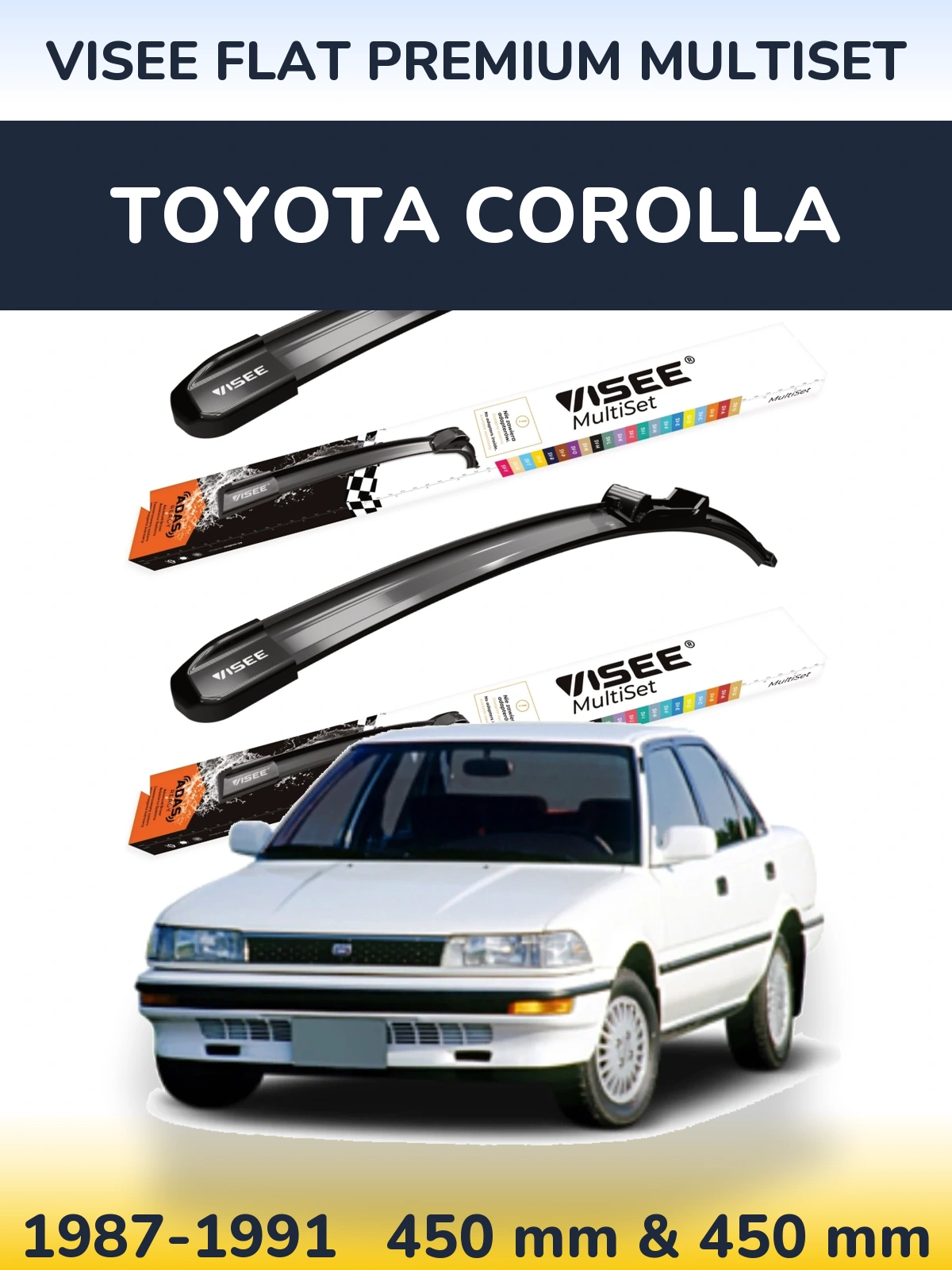 Комплект передних дворников VISEE FLAT PREMIUM MultiSet 450 & 450 мм для Toyota Corolla 1987-1991