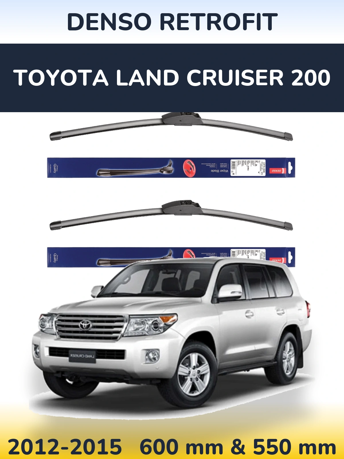 Front wiper blade set Denso Retrofit 600 & 550 mm for Toyota Land Cruiser 200 2012-2015