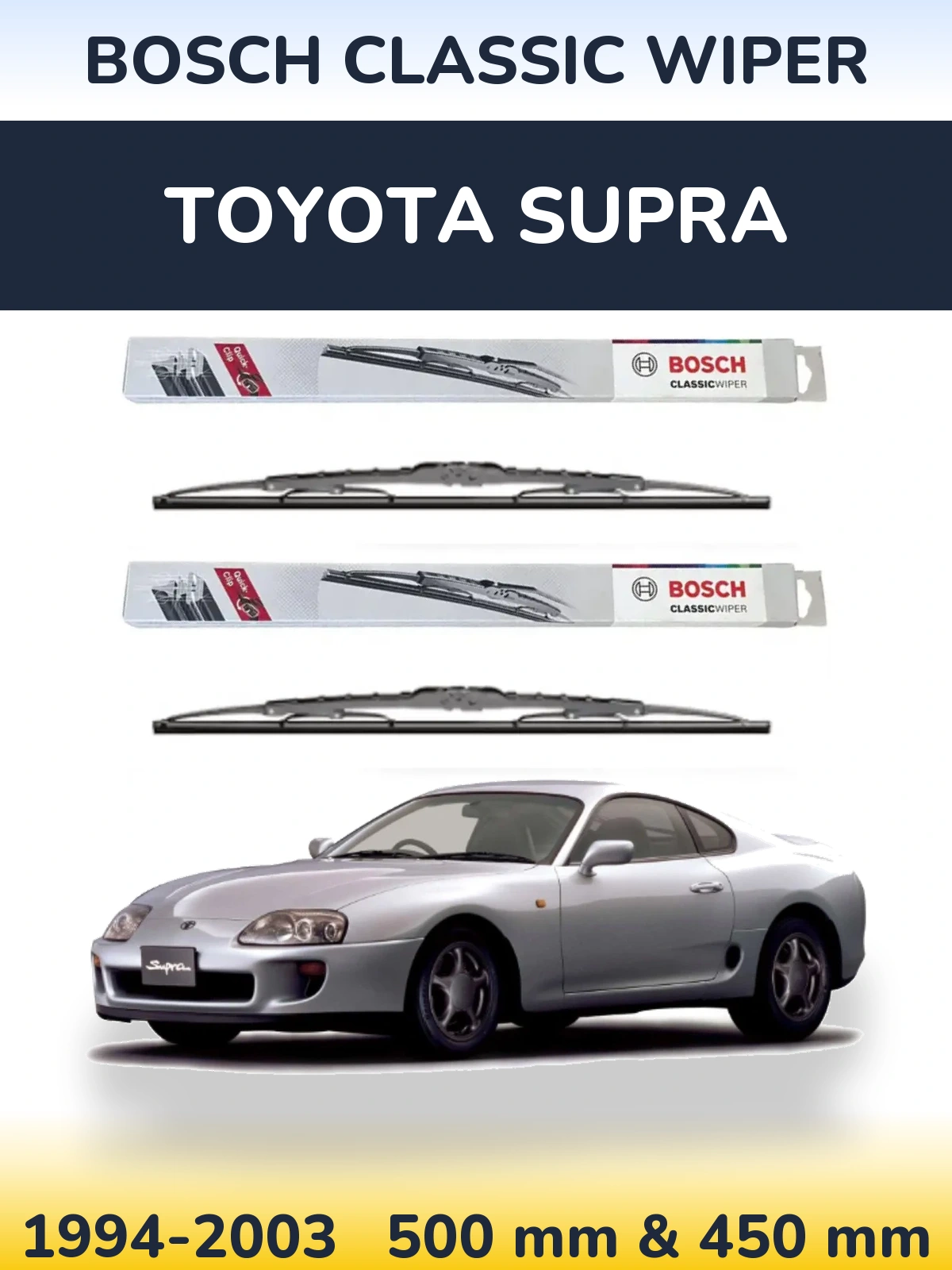 Комплект передних дворников BOSCH Classic Wiper 500 & 450 мм для Toyota Supra 1994-2003