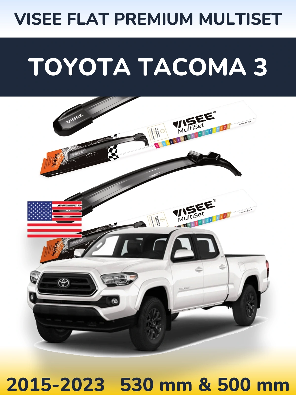 Комплект передніх щіток VISEE FLAT PREMIUM MultiSet 530 & 500 мм для Toyota Tacoma 3 2015-2023