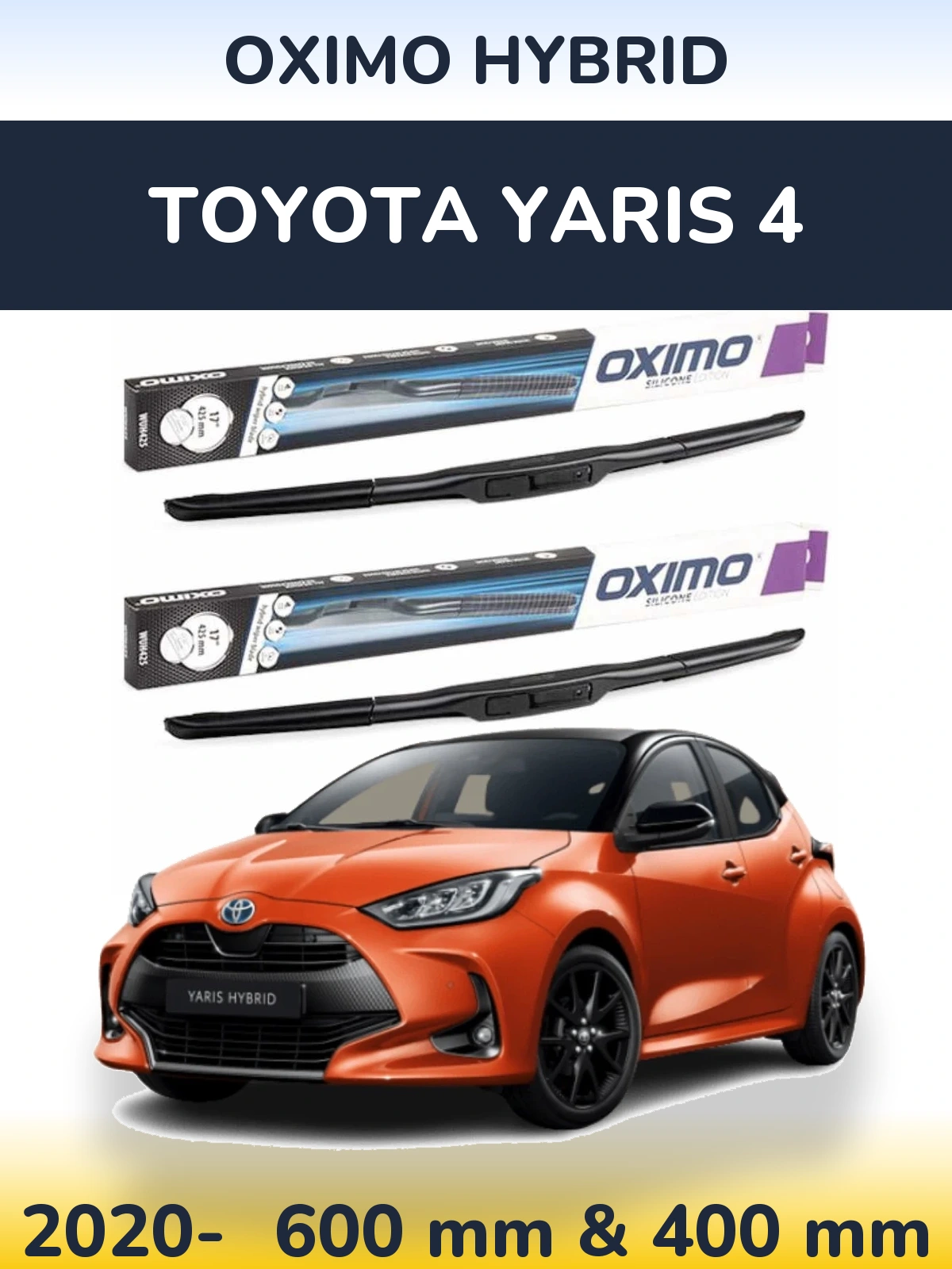 Комплект передних дворников Oximo Hybrid 600 & 400 мм для Toyota Yaris 4 2020-2026