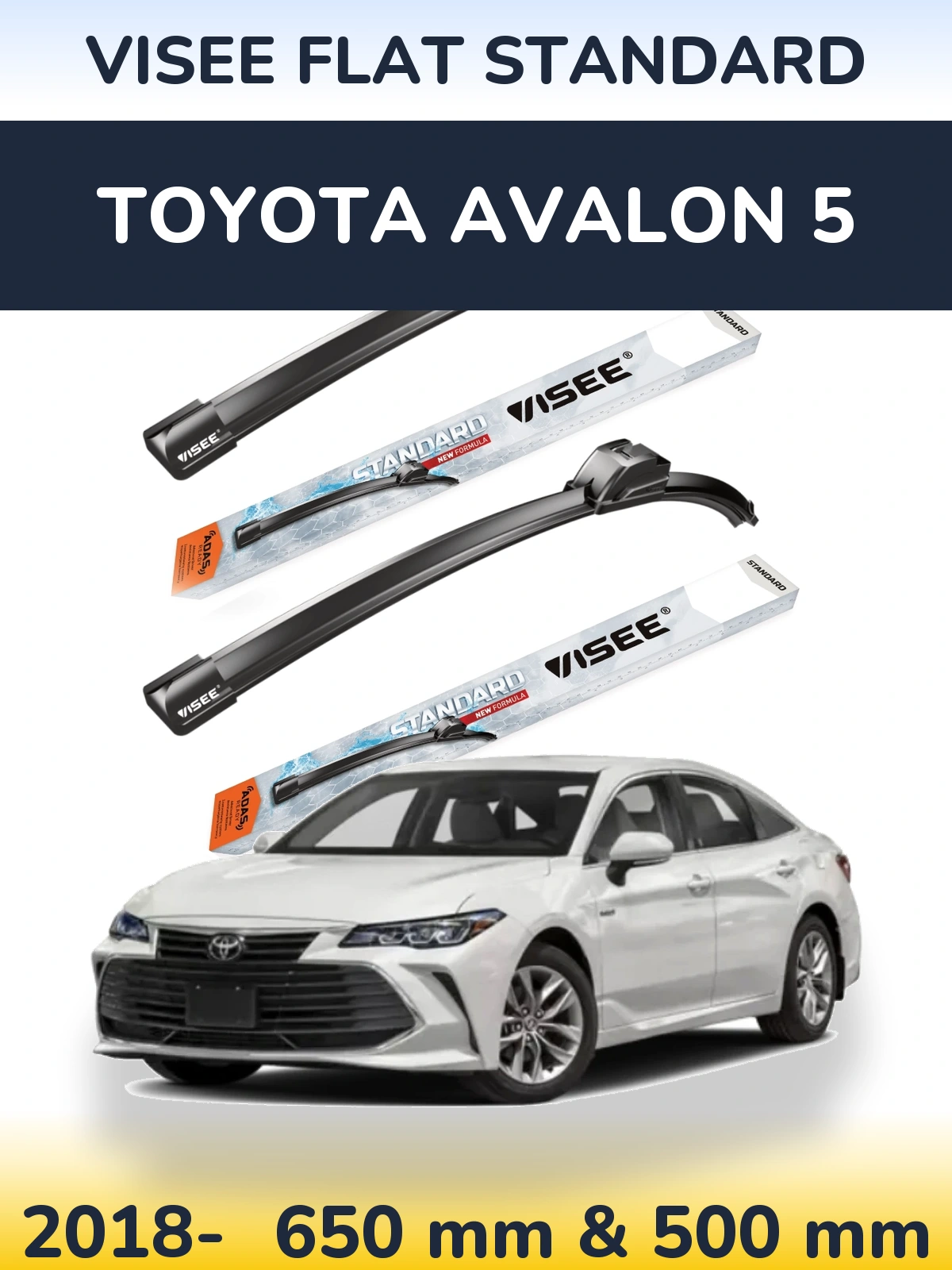 Комплект передних дворников VISEE FLAT STANDARD 650 & 500 мм для Toyota Avalon 5 2018-2026