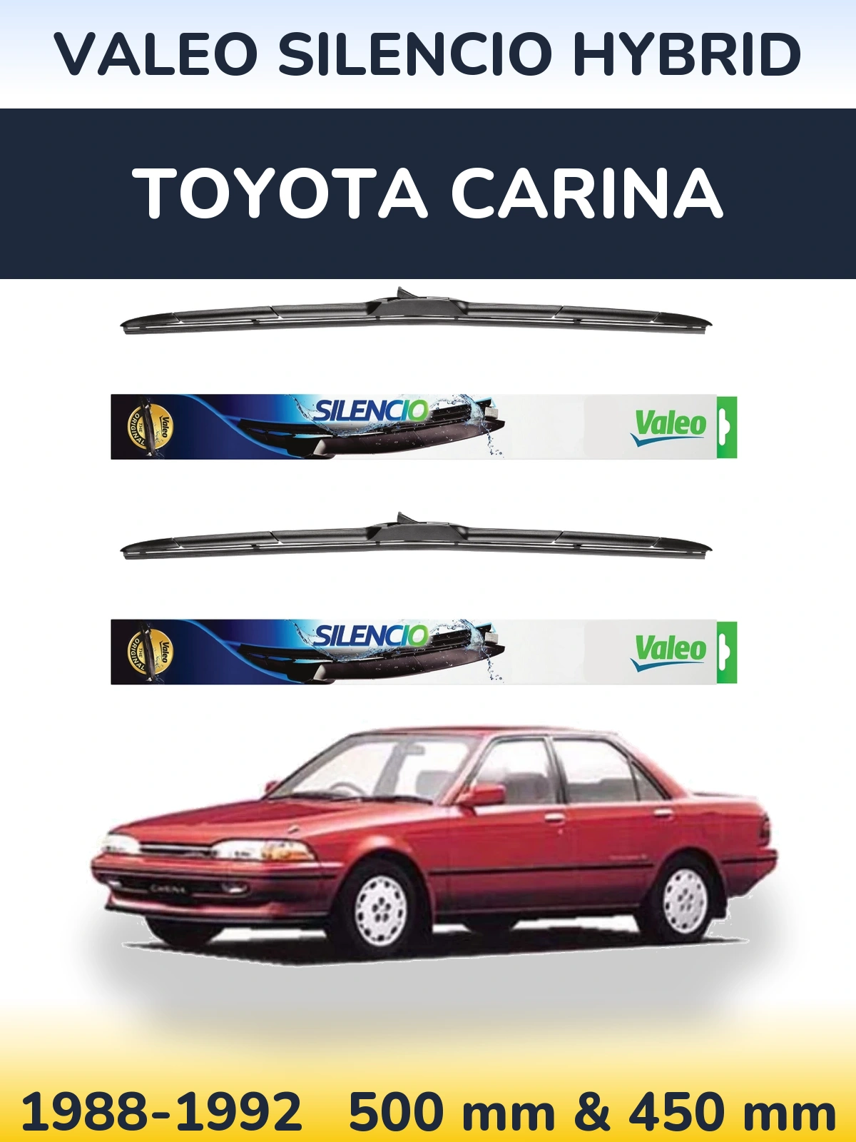 Комплект передних дворников Valeo Silencio Hybrid 500 & 450 мм для Toyota Carina 1988-1992