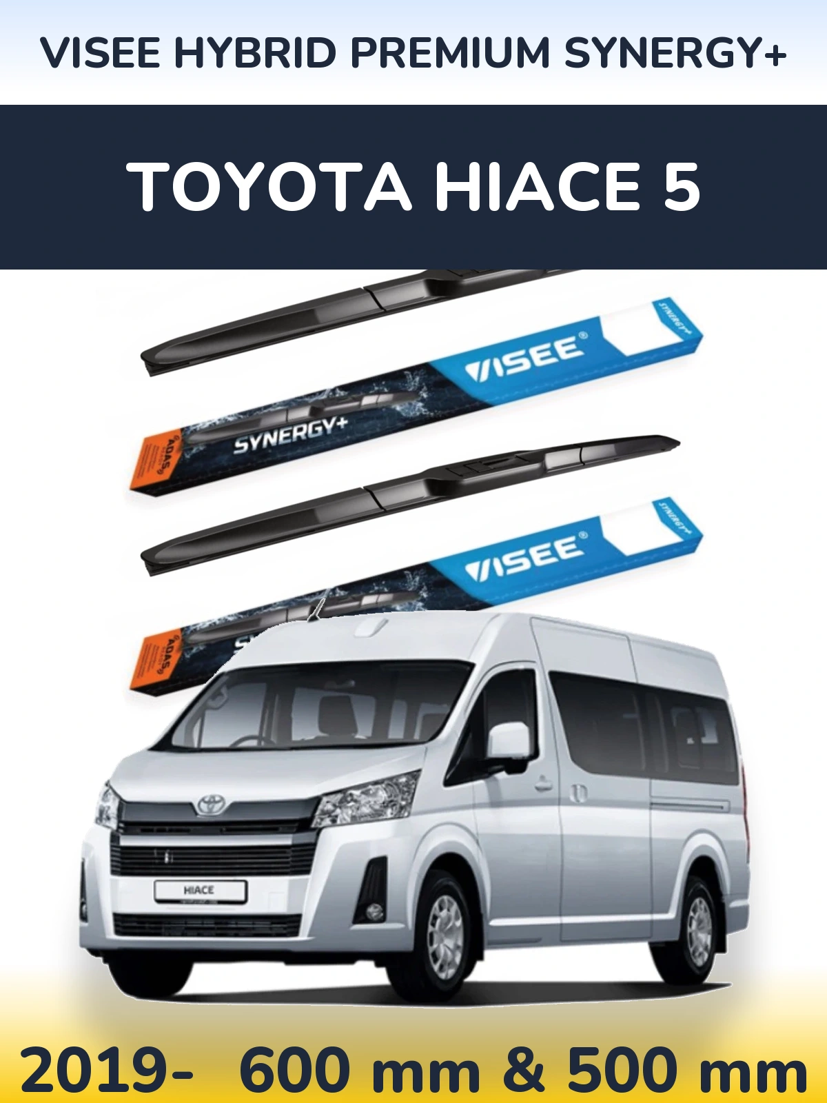 Комплект передних дворников VISEE HYBRID PREMIUM SYNERGY+ 600 & 500 мм для Toyota Hiace 5 2019-2026